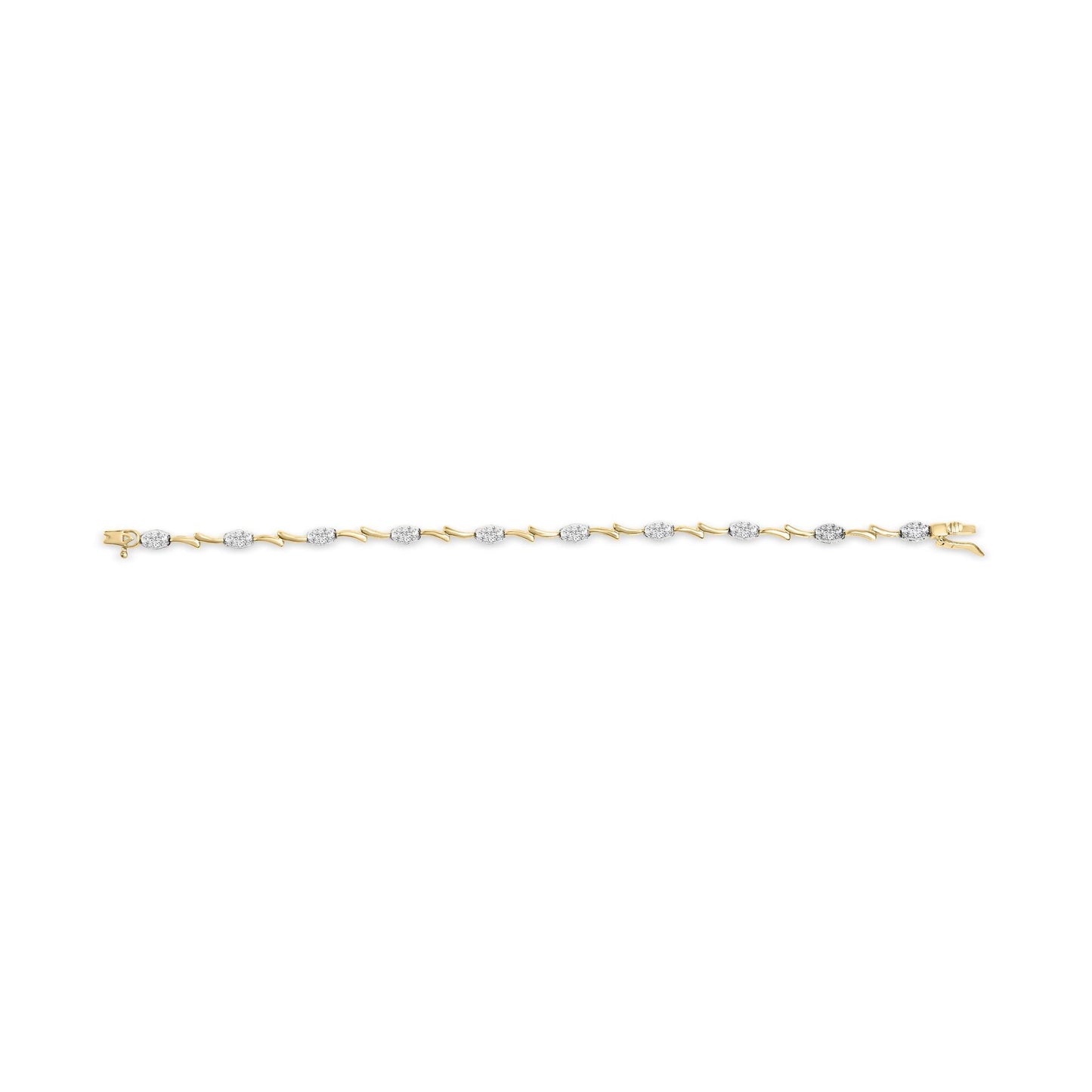 10K White and Yellow Gold 1.00 Cttw Diamond Oval Shaped Cluster Link Bracelet (I-J Color, SI2-I1 Clarity) - 7" Inches