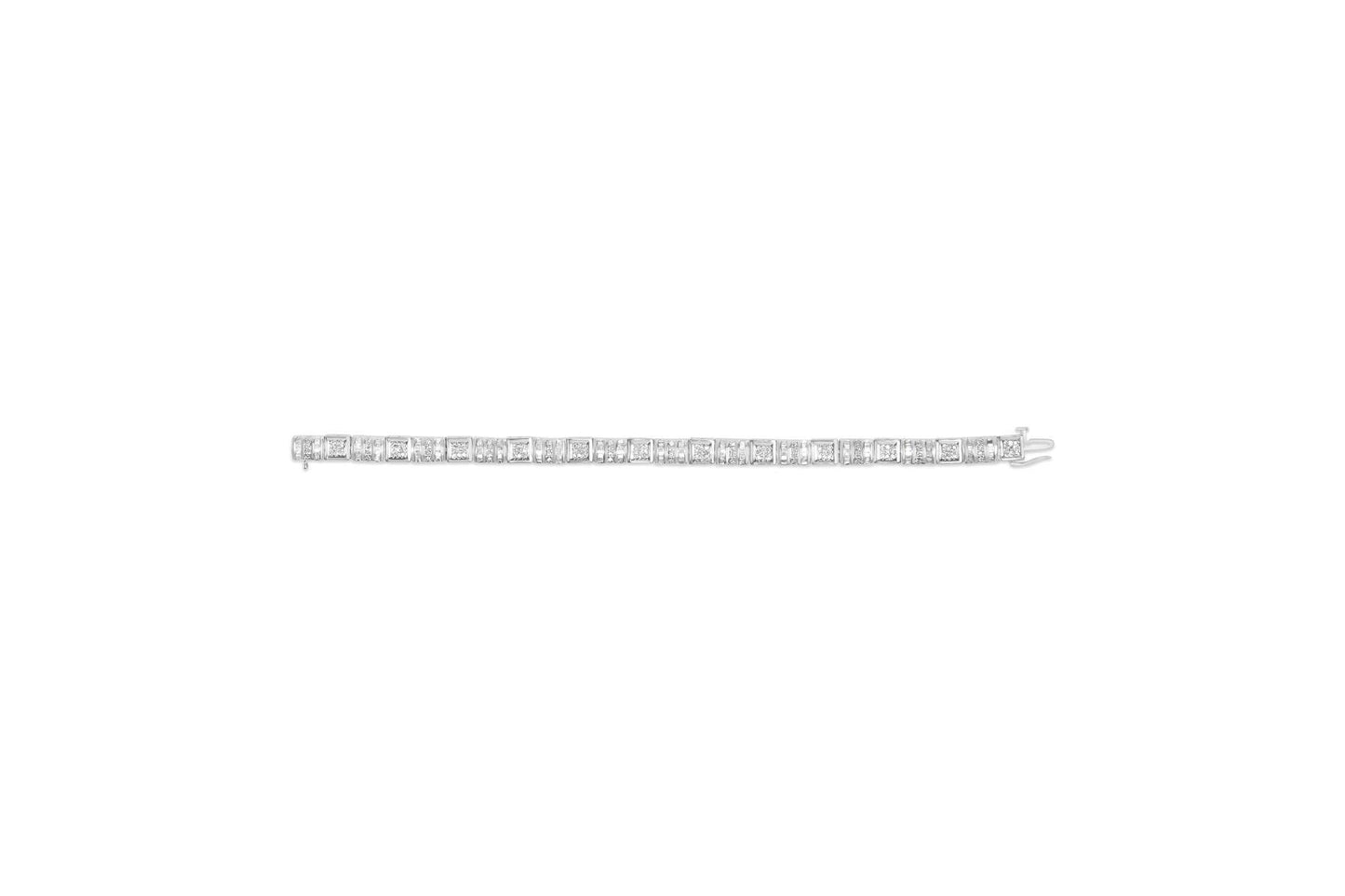 10K White Gold Round and Baguette Cut Diamond Bracelet (2.00 cttw, H-I Color, I2-I3 Clarity) - Bijoux-NYC Direct