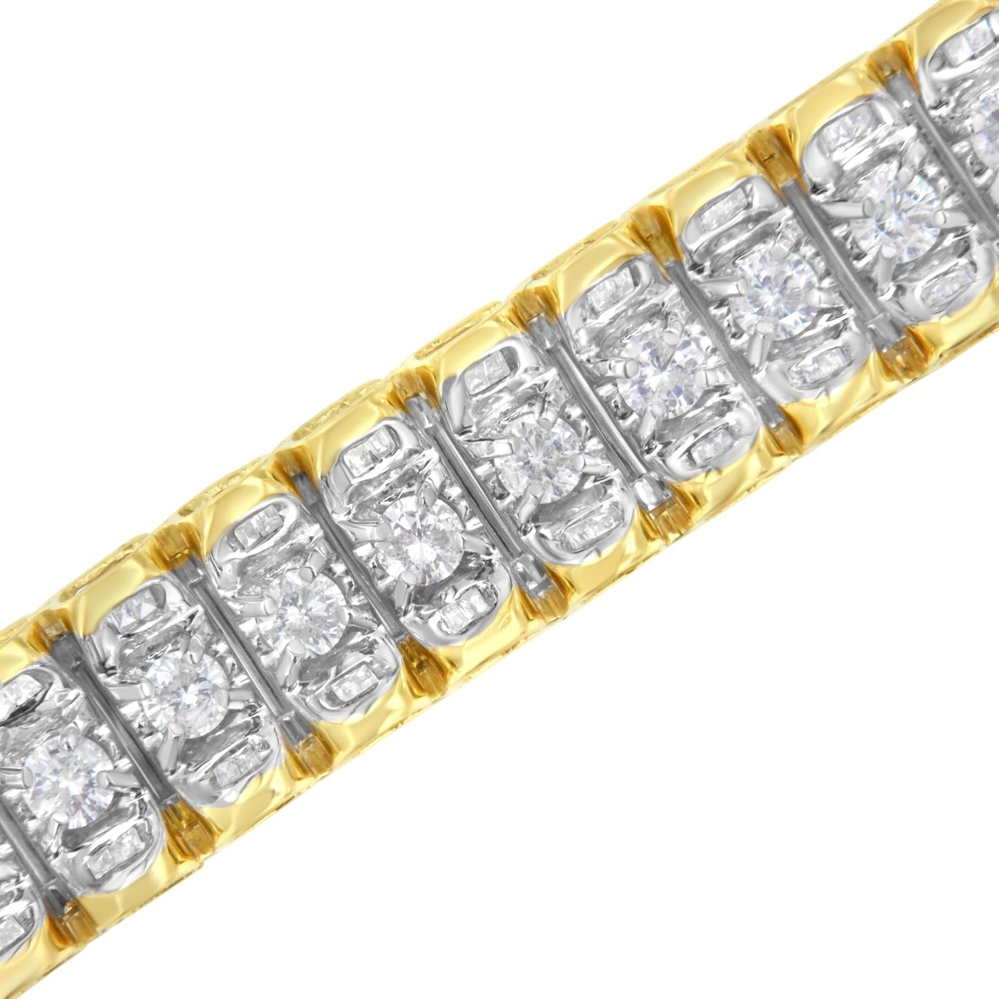 14K Yellow and White Gold 5.0 Cttw Round & Baguette Cut Diamond 7" Reflective Tennis Bracelet (H-I Color, I1-I2 Clarity) - Bijoux-NYC Direct