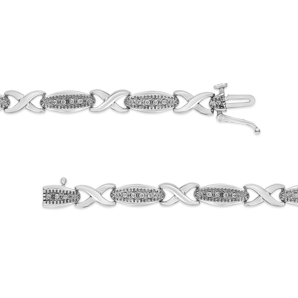 .925 Sterling Silver 1/5 Cttw Round-Cut Diamond "X" Link Bracelet - Size 7.50" (I-J Color, I2-I3 Clarity) - Bijoux-NYC Direct