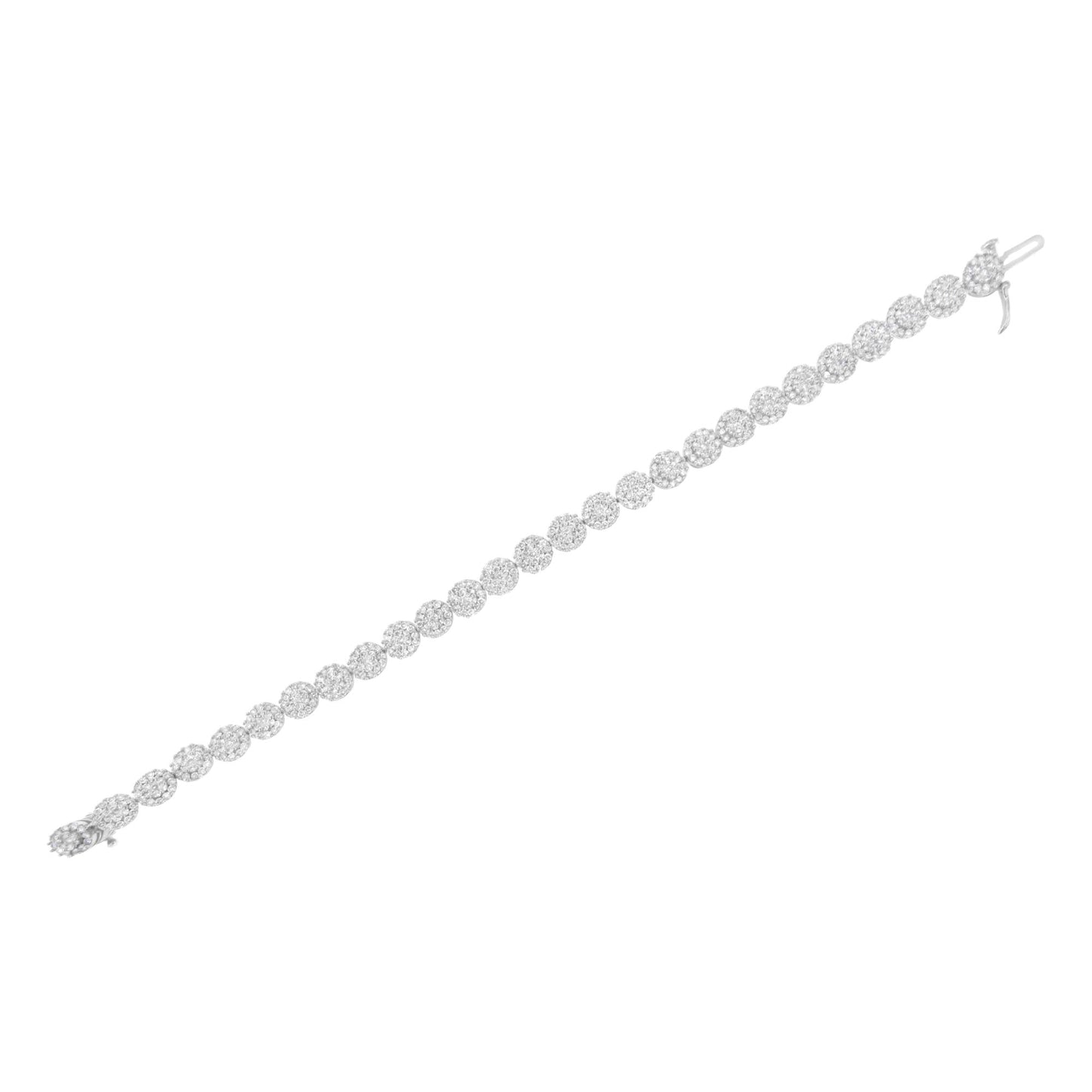 14K White Gold 3-3/4 Cttw Round-Brilliant Cut Diamond 7-1/4" Round Cluster Links Tennis Bracelet (I-J Color, SI2-I1 Clarity) - Bijoux-NYC Direct