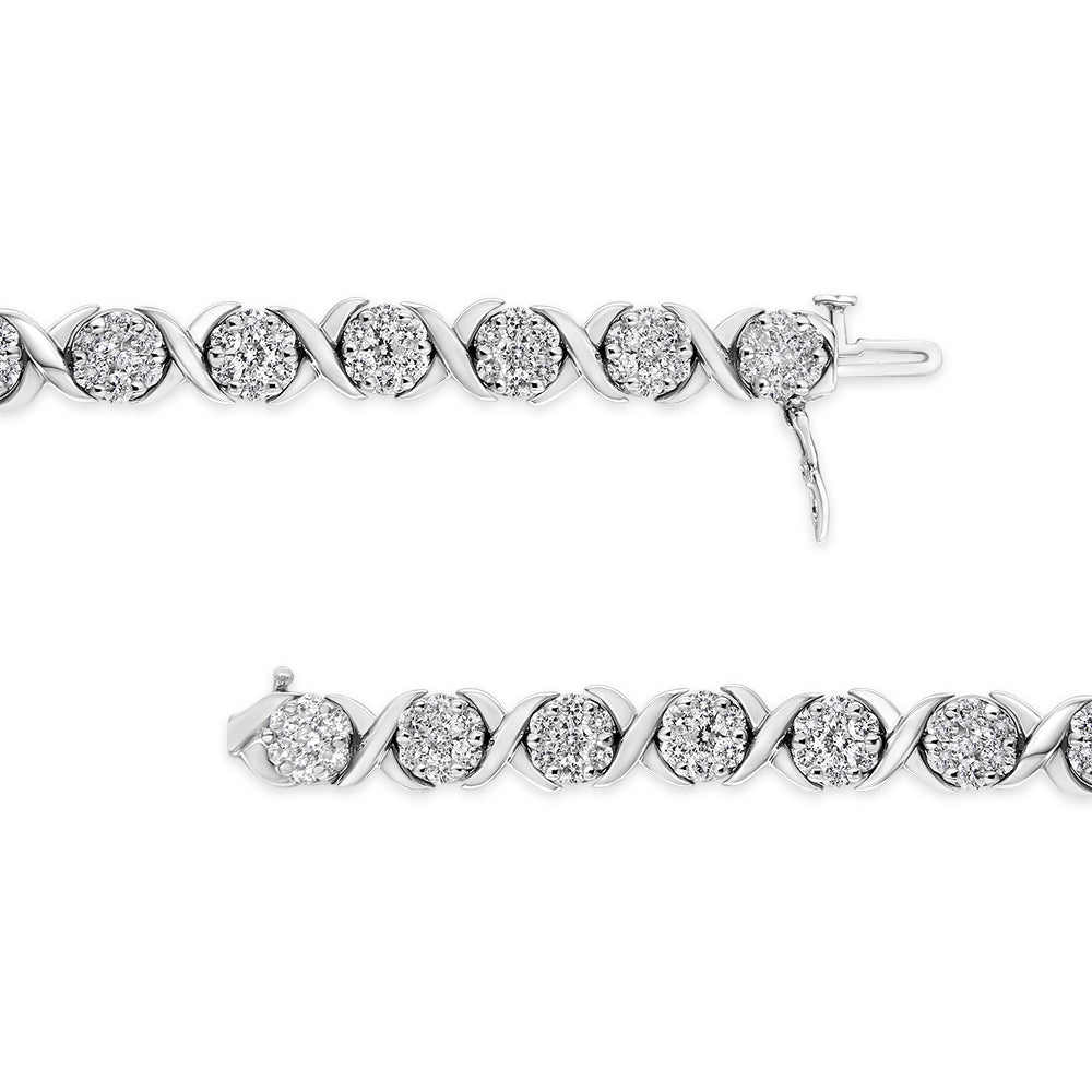 14K White Gold 6-1/3 Cttw Round Brilliant-Cut Diamond Round Cluster & X-Link 7" Tennis Bracelet (I-J Color, SI2-I1 Clarity) - Bijoux-NYC Direct