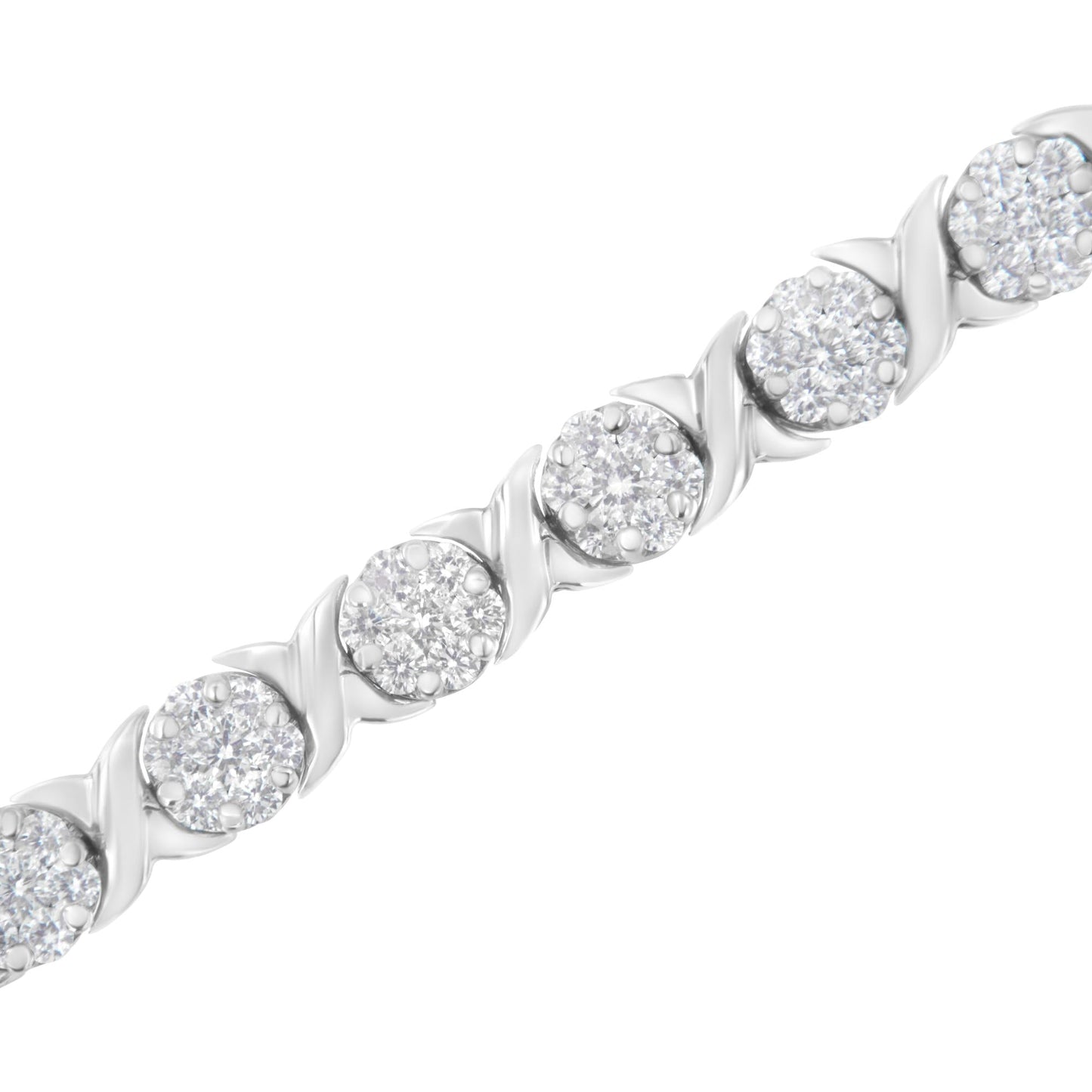 14K White Gold 4 7/8 Cttw Round Brilliant-Cut Diamond Round Cluster & X-Link 7" Tennis Bracelet (I-J Color, SI2-I1 Clarity) - Bijoux-NYC Direct