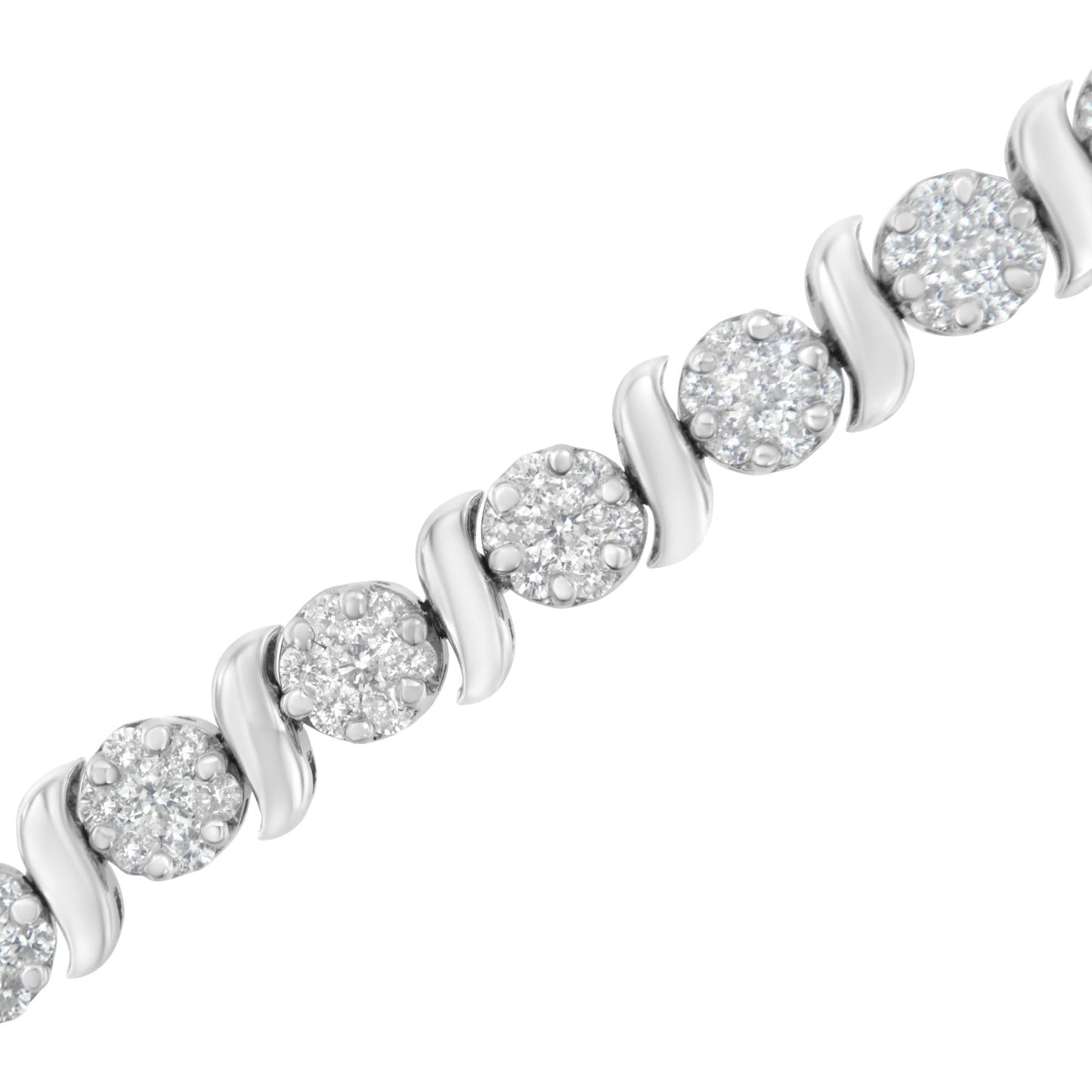14K White Gold 5 1/4 cttw Diamond S-Link Floral Cluster Tennis Bracelet (I-J Clarity, SI2-I1 Color) - Size 7" - Bijoux-NYC Direct