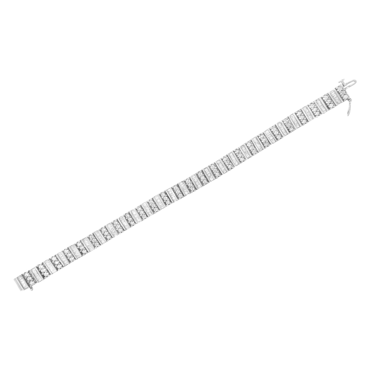 14K White Gold 4 7/8 cttw Baguette & Round Brilliant-Cut Diamond Channel- & Prong-Set Tennis Bracelet (I-J Color, I1-I2 Clarity) - Size 7.25" - Bijoux-NYC Direct