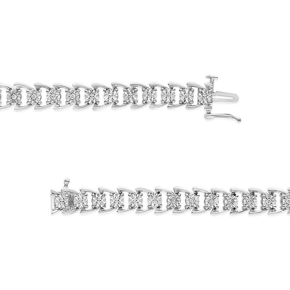.925 Sterling Silver 1/4 Cttw Miracle Set Round Diamond Composite Open Linked Composite Line Bracelet (I-J Color, I3-Promo Clarity) - 7.5" - Bijoux-NYC Direct