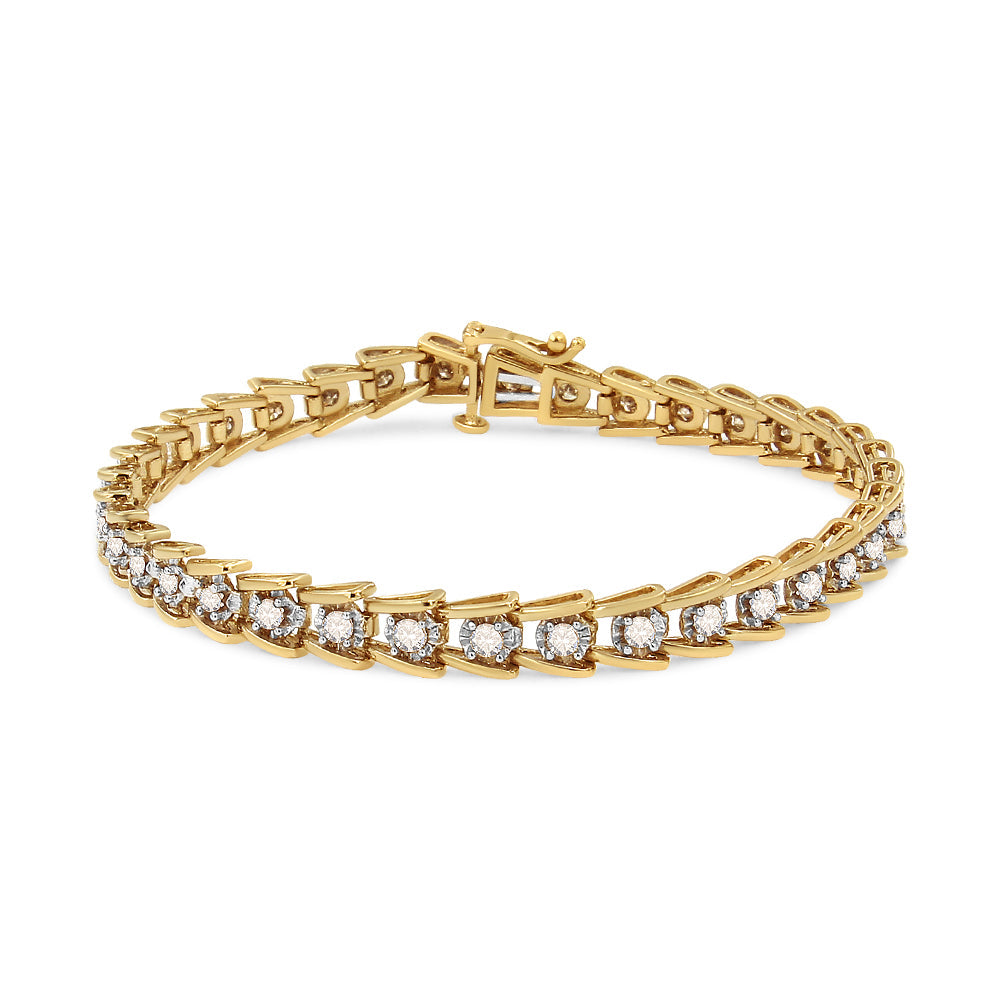 14K Yellow Gold Plated .925 Sterling Silver 2.00 Cttw Miracle Set Diamond Wave Link Bracelet (L-M Color, I2-I3 Clarity) - Size 7.25" - Bijoux-NYC Direct