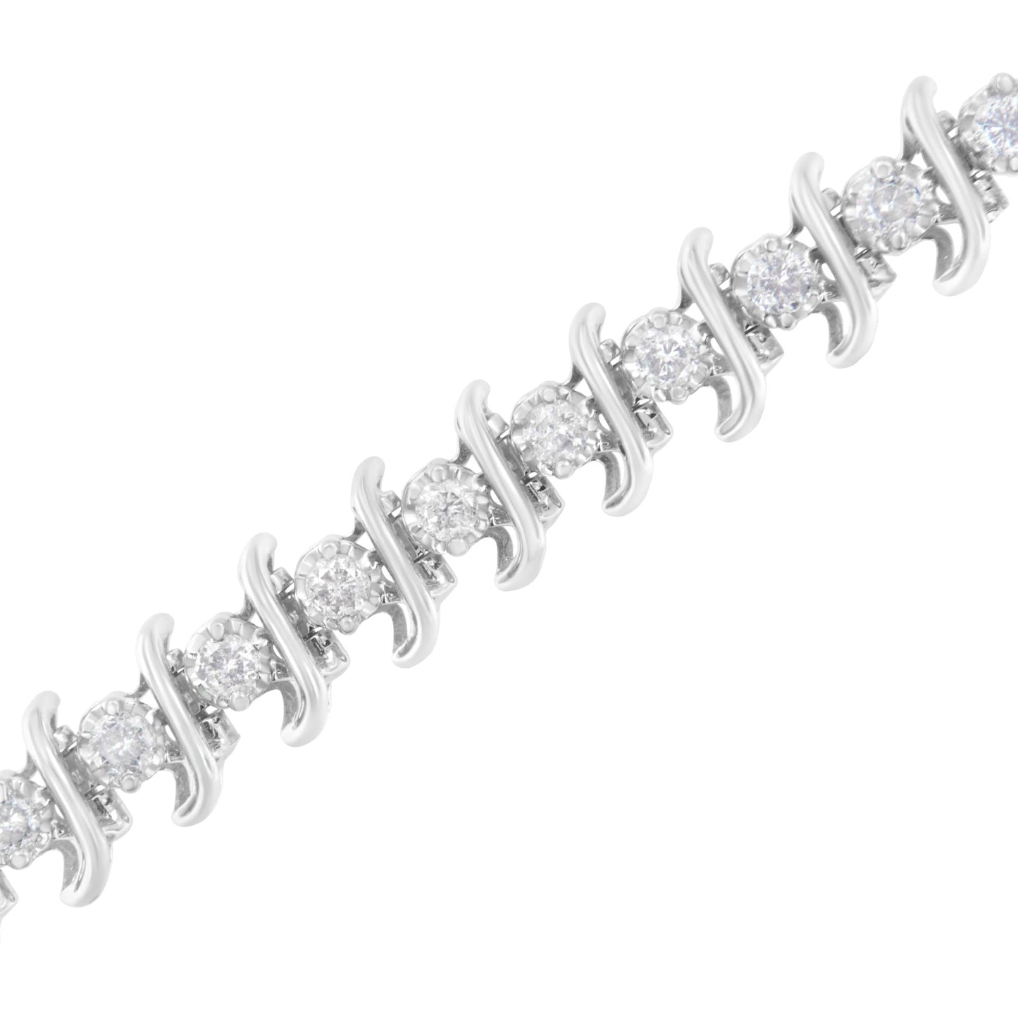 .925 Sterling Silver 3 cttw Diamond "S" Link Bracelet (I-J Clarity, I2-I3 Color) - Size 7.5" - Bijoux-NYC Direct