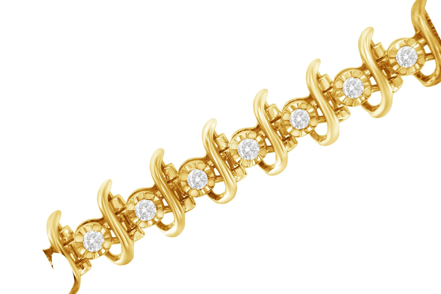 10KT Yellow Gold Plated .925 Sterling Silver 1 cttw Prong-Set Diamond Link Bracelet (J-K, I1-I2) - 7.5" - Bijoux-NYC Direct