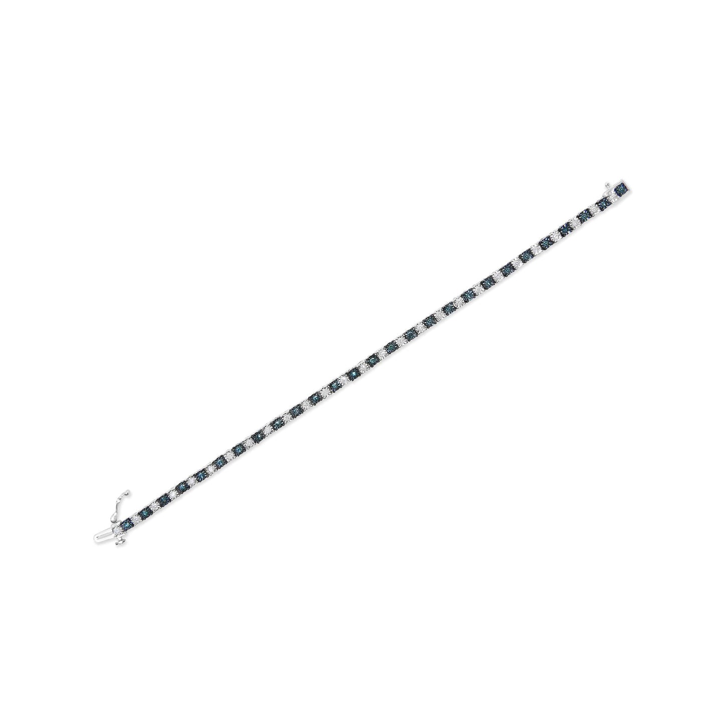 .925 Sterling Silver 1.0 Cttw with Alternating Round White Diamond and Round Treated Blue Diamond Tennis Bracelet (Blue and I-J Color, I3 Clarity) - Size 7" Inches - Bijoux-NYC Direct