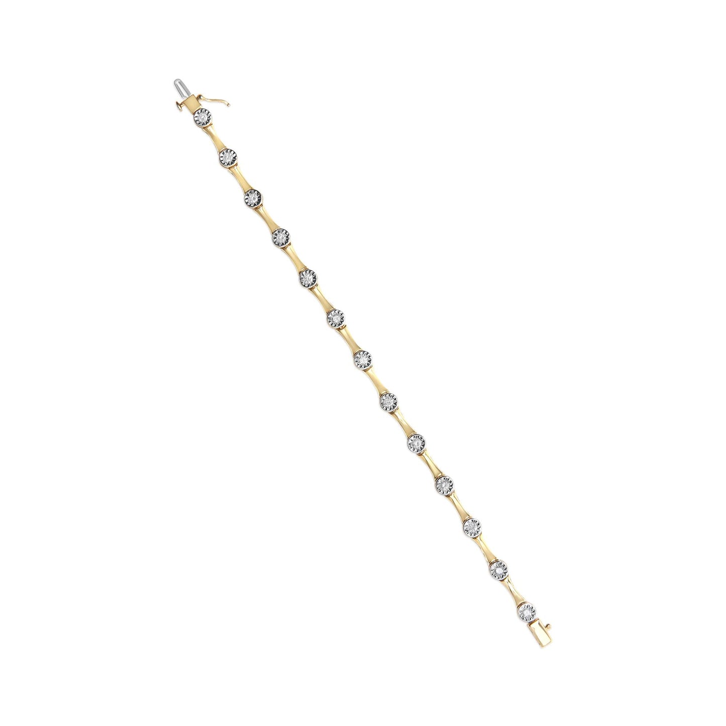 10K Yellow Gold Plated .925 Sterling Silver 1.0 Cttw Miracle Set Diamond Bezel Style Station Link Bracelet (H-I Color, I3 Clarity) - Size 7" - Bijoux-NYC Direct