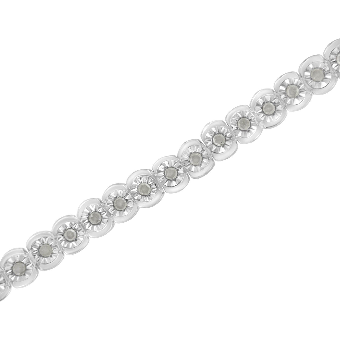 .925 Sterling Silver ½ Cttw Miracle-Set Diamond Round Half Bezel 7” Tennis Bracelet (I-J Color, I2-I3 Clarity) - Bijoux-NYC Direct