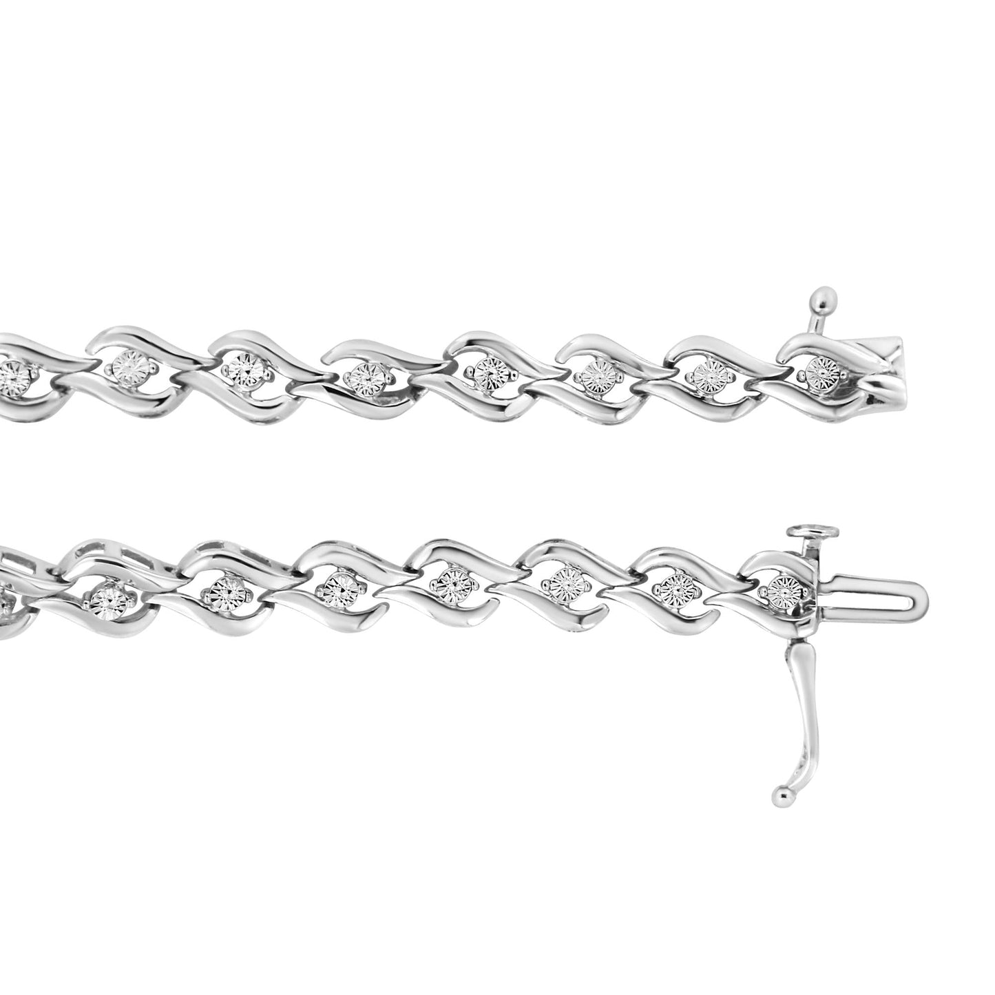 .925 Sterling Silver 1/10 Cttw Round-Cut Diamond Links of Flame Bracelet (I-J Color, I3) - 7.25" - Bijoux-NYC Direct