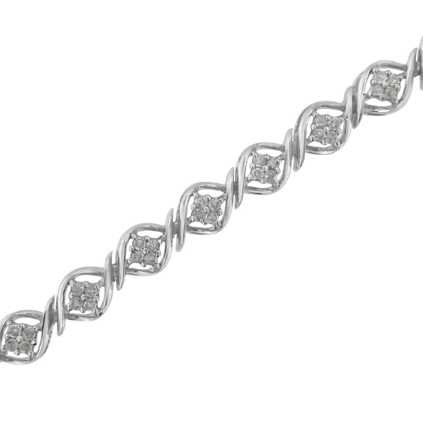 Sterling Silver Diamond Cluster Link Bracelet (1 cttw, I-J Color, I2-I3 Clarity) - Bijoux-NYC Direct