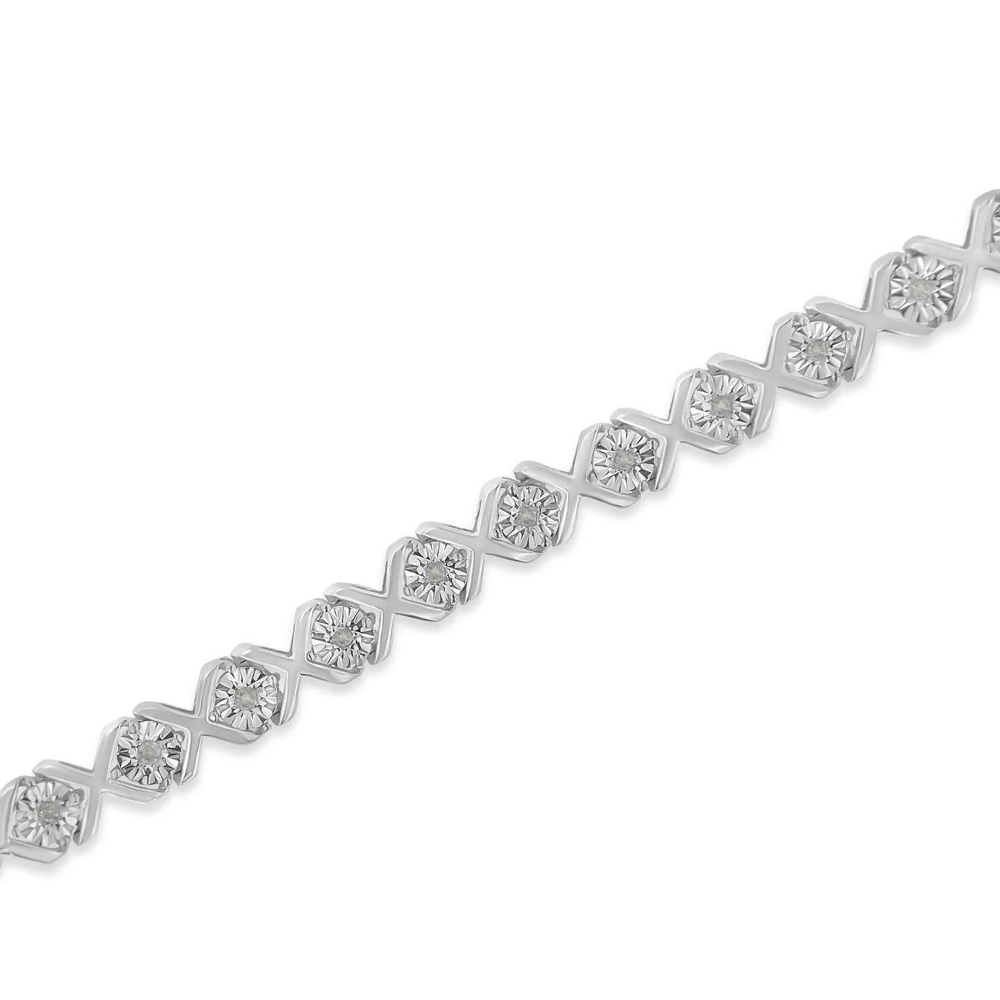 .925 Sterling Silver 1/10 cttw Miracle-Set Round-Cut Diamond "X" Link Tennis Bracelet (I-J color, I2-I3 clarity) - 7.25" - Bijoux-NYC Direct