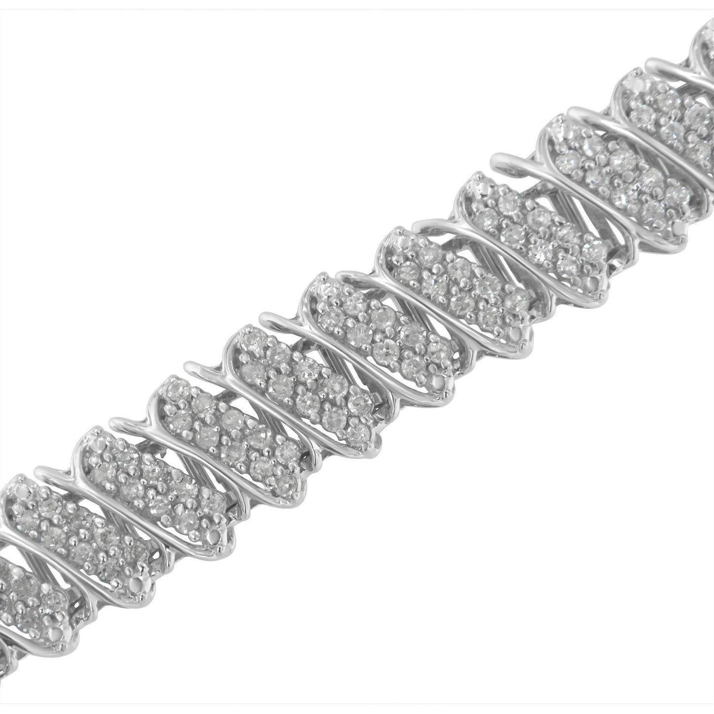 .925 Sterling Silver 3.0 Cttw Diamond Multi Row Cluster Slanted Wave Link 7-¼” Tennis Bracelet (I-J Color, I2-I3 Clarity) - Bijoux-NYC Direct