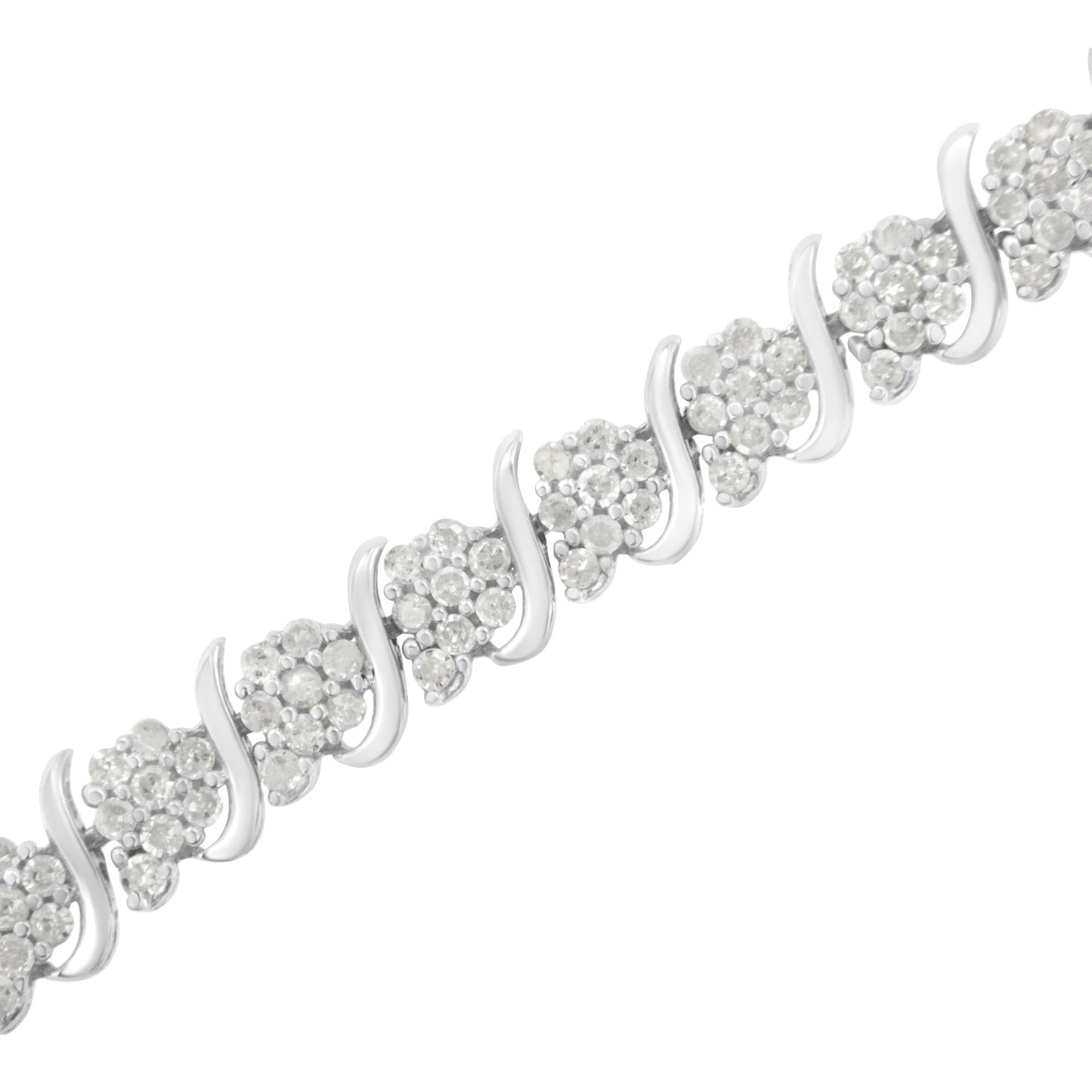 .925 Sterling Silver Diamond Floral Cluster Link Bracelet (2 3/4 cttw, I-J Color, I3 Clarity) - Size 7.25" - Bijoux-NYC Direct