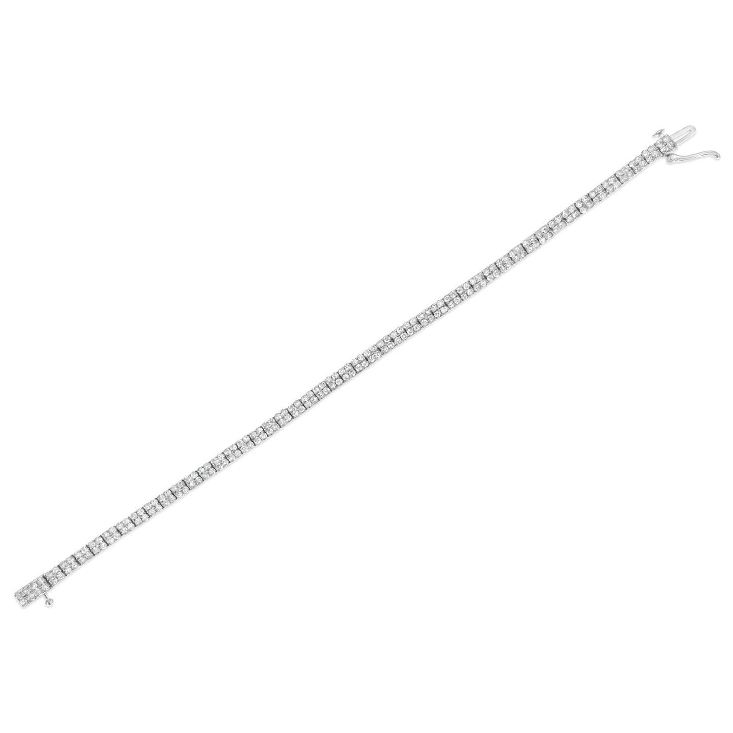 .925 Sterling Silver 3.0 Cttw Prong-Set Round Diamond 2 Row Link Tennis Bracelet (I-J Color, I3 Clarity) - 7.25" - Bijoux-NYC Direct