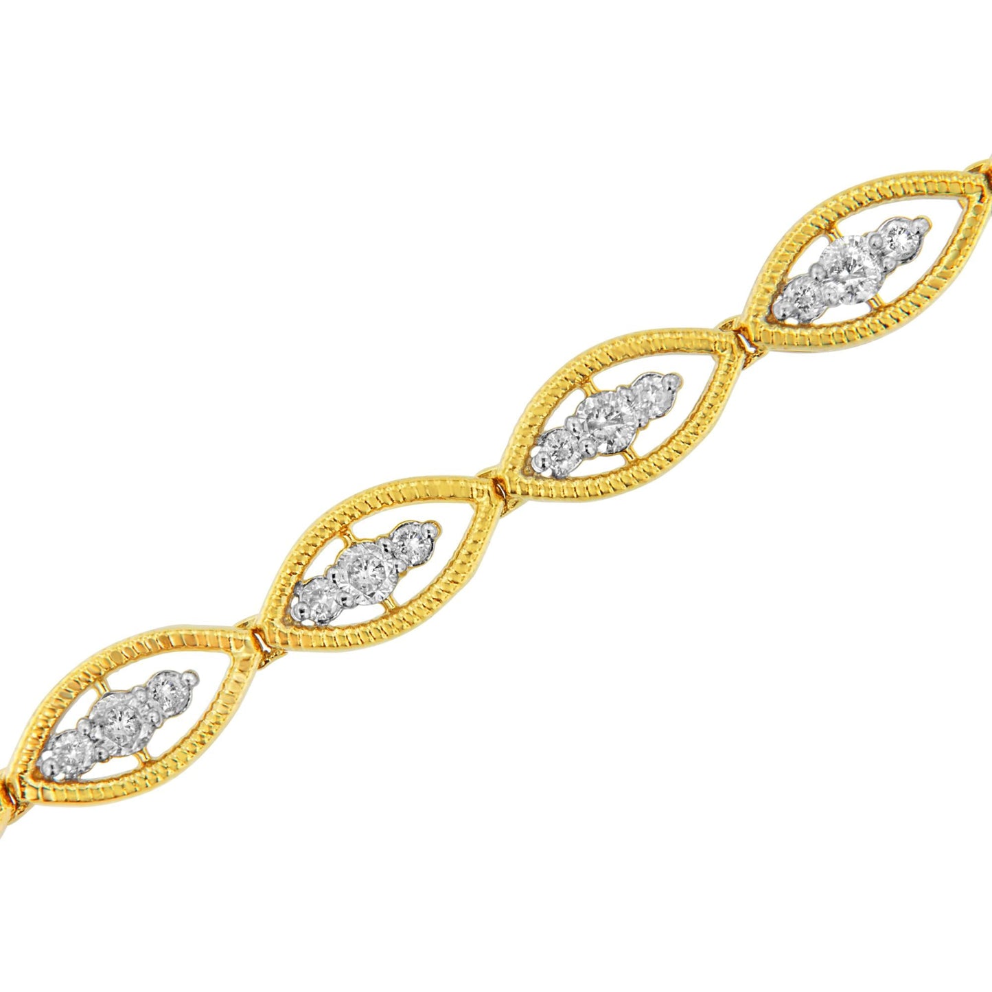 10K Yellow Gold Plated .925 Sterling Silver 1 cttw Prong Set Round-Cut Diamond Link Bracelet (J-K Color, I1-I2 Clarity) - 7.25" - Bijoux-NYC Direct