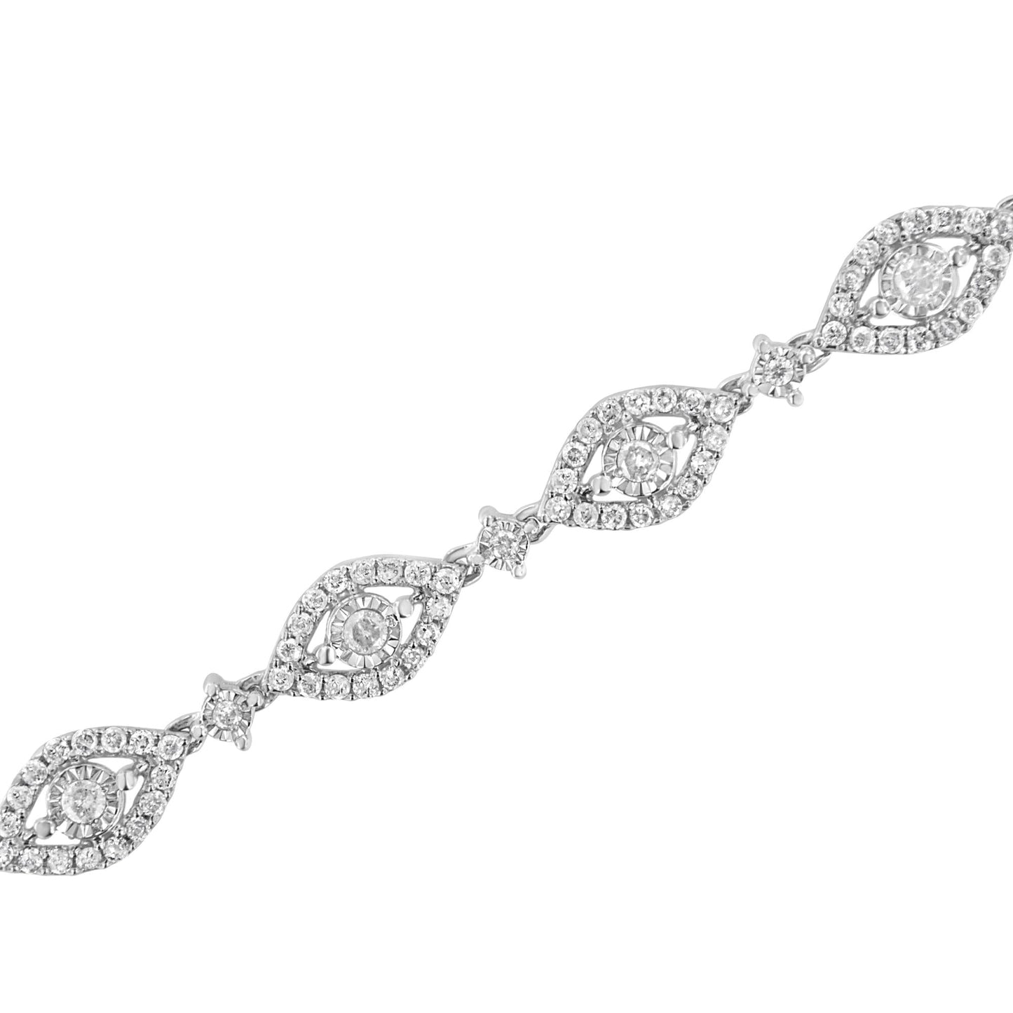.925 Sterling Silver 2 1/2 Cttw Diamond Pear Shaped and Bezel Link Bracelet (I-J Color, I2-I3 Clarity) - 7.5 " - Bijoux-NYC Direct