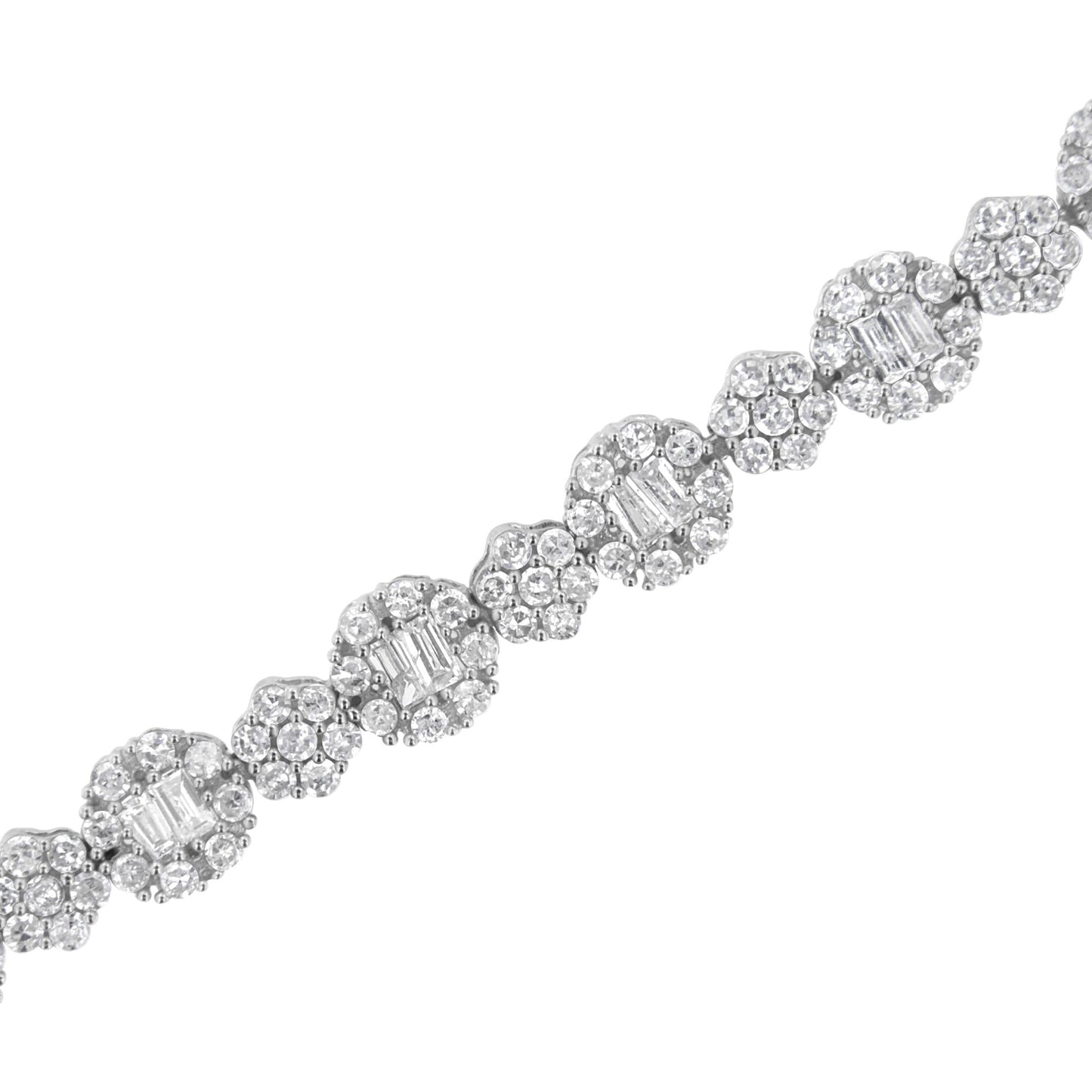 10K White Gold 4.0 cttw Brilliant Round-cut and Baguette Diamond Floral Cluster Link Bracelet (I-J Clarity, I1-I2 Color) - Size 7" - Bijoux-NYC Direct