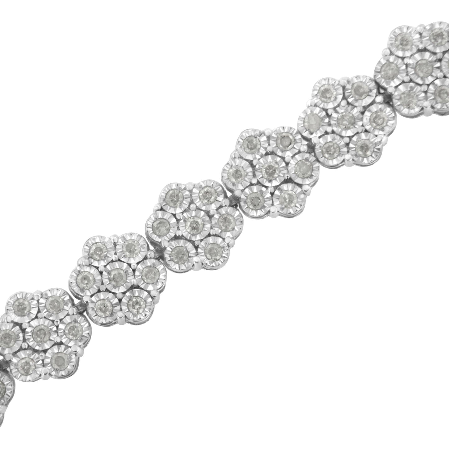 .925 Sterling Silver 2.0 cttw Diamond 7 Stone Floral Cluster Link Bracelet (I-J Color, I3 Clarity) -7.25" - Bijoux-NYC Direct