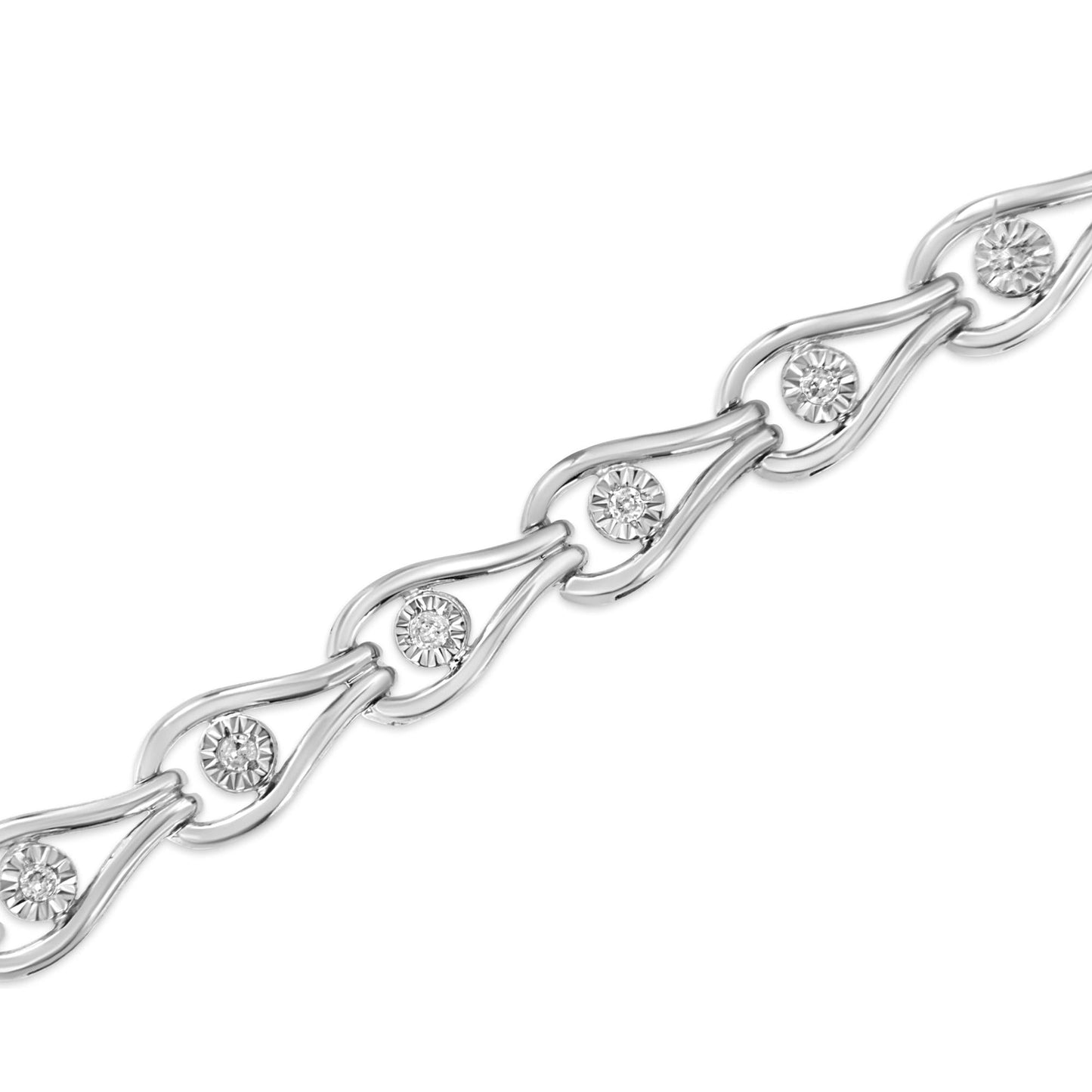 .925 Sterling Silver 1/10 Cttw Miracle-Set Diamond Pear Shape and Bezel Link Bracelet (I-J Color, I3 Clarity) - 7.25" - Bijoux-NYC Direct