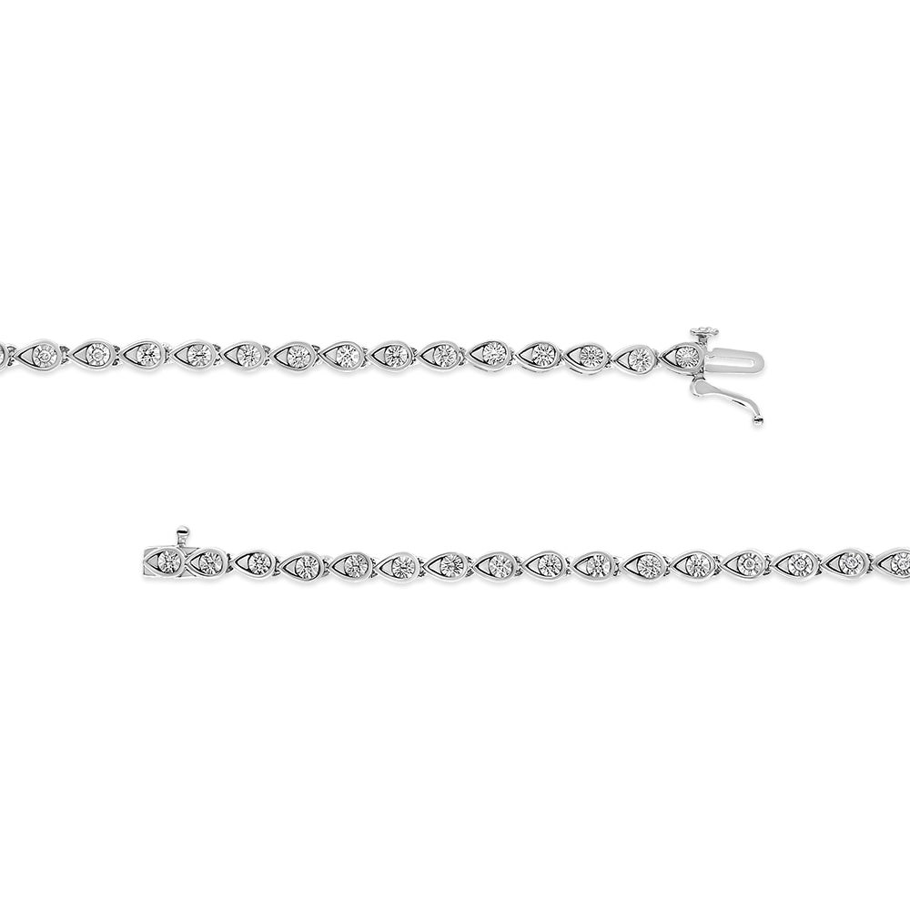 .925 Sterling Silver 1/10 Cttw Round-Cut Diamond Pear Link 7.25" Bracelet (I-J Color, I2-I3 Clarity) - Bijoux-NYC Direct