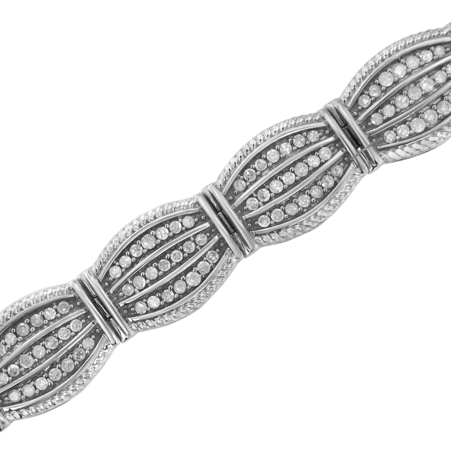 .925 Sterling Silver 3 cttw Diamond Art-Deco Style Link Bracelet (I-J, I2-I3) - Size 7.25" - Bijoux-NYC Direct