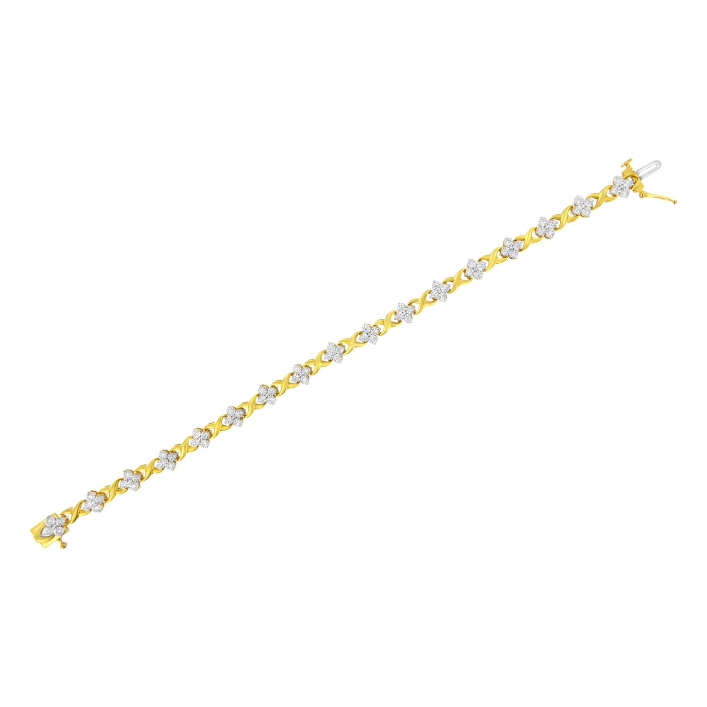 10K Yellow Gold Plated Sterling Silver 1/4 cttw Diamond 4 Leaf Clover Link Tennis Bracelet (I-J Color, I2-I3 Clarity) - Size 7.25" - Bijoux-NYC Direct