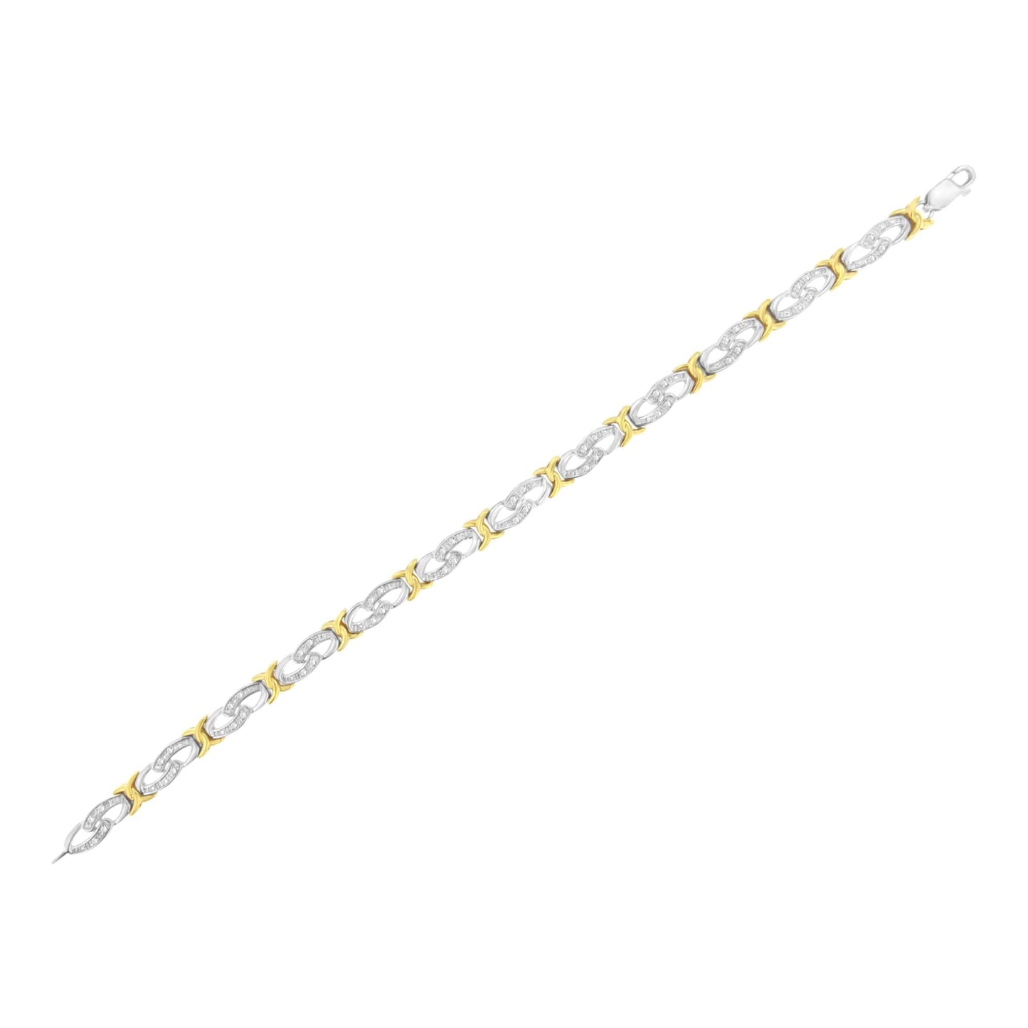 10k Yellow Gold Plated Sterling Silver 1/4 cttw Diamond Infinity and X Link Bracelet (I-J Clarity, I2-I3 Color) - Size 7.25" - Bijoux-NYC Direct