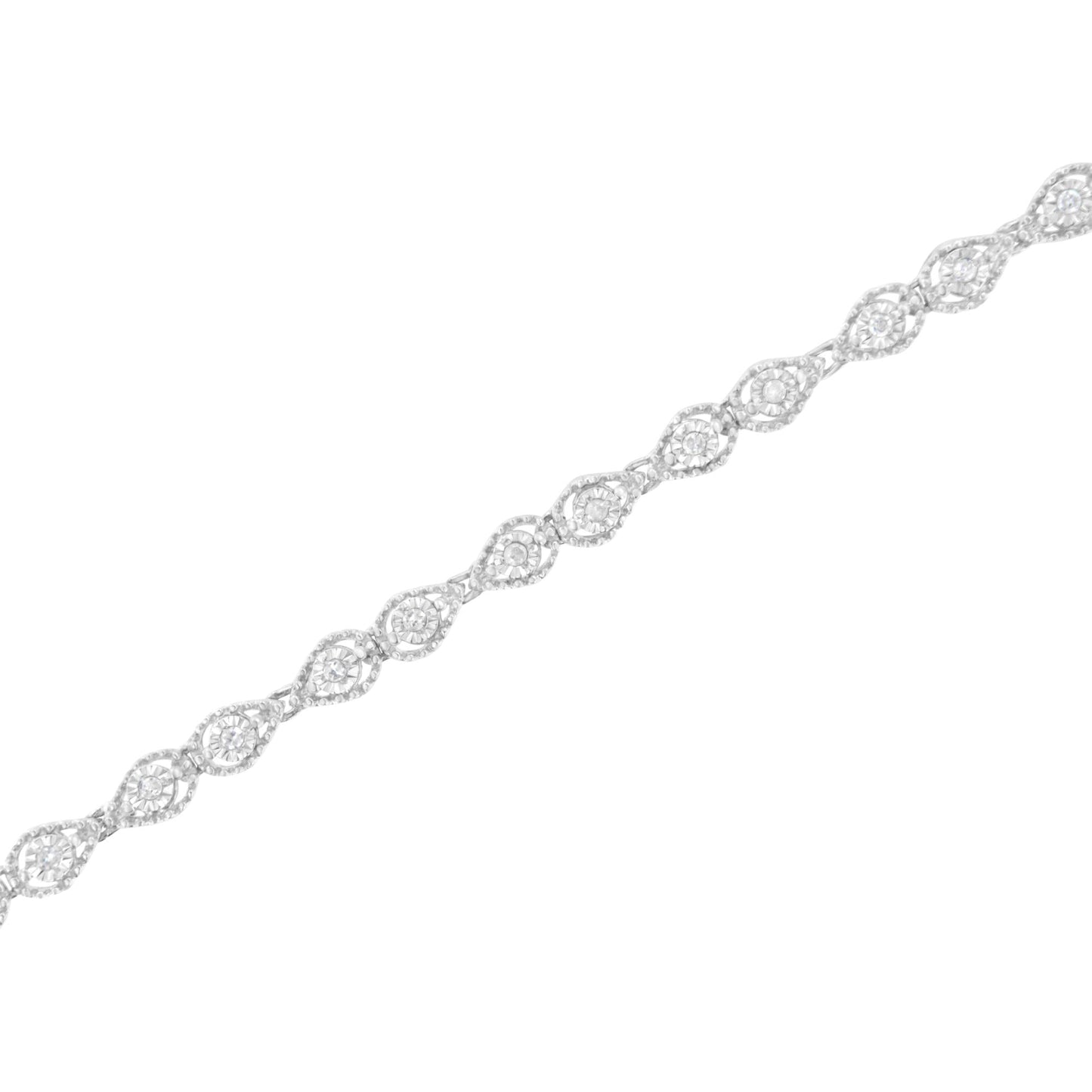 .925 Sterling Silver 1/2 cttw Miracle-Set Diamond Pear Shaped Link Bracelet (I-J Color, I3 Clarity) - Size 7.25" - Bijoux-NYC Direct