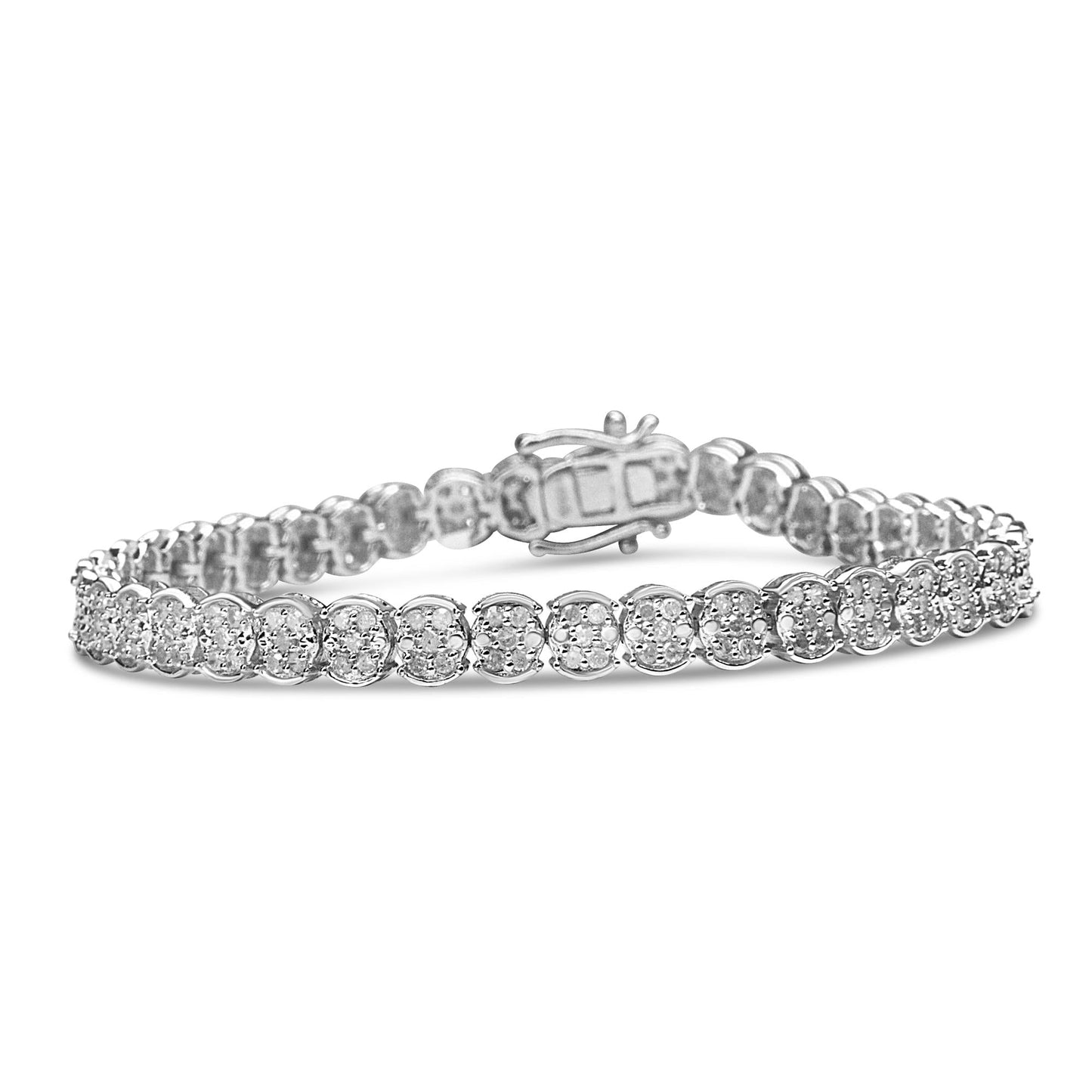 .925 Sterling Silver 2.0 Cttw Diamond Cluster Link Bracelet (I-J Color, I2-I3 Clarity) - Size 7.25" - Bijoux-NYC Direct