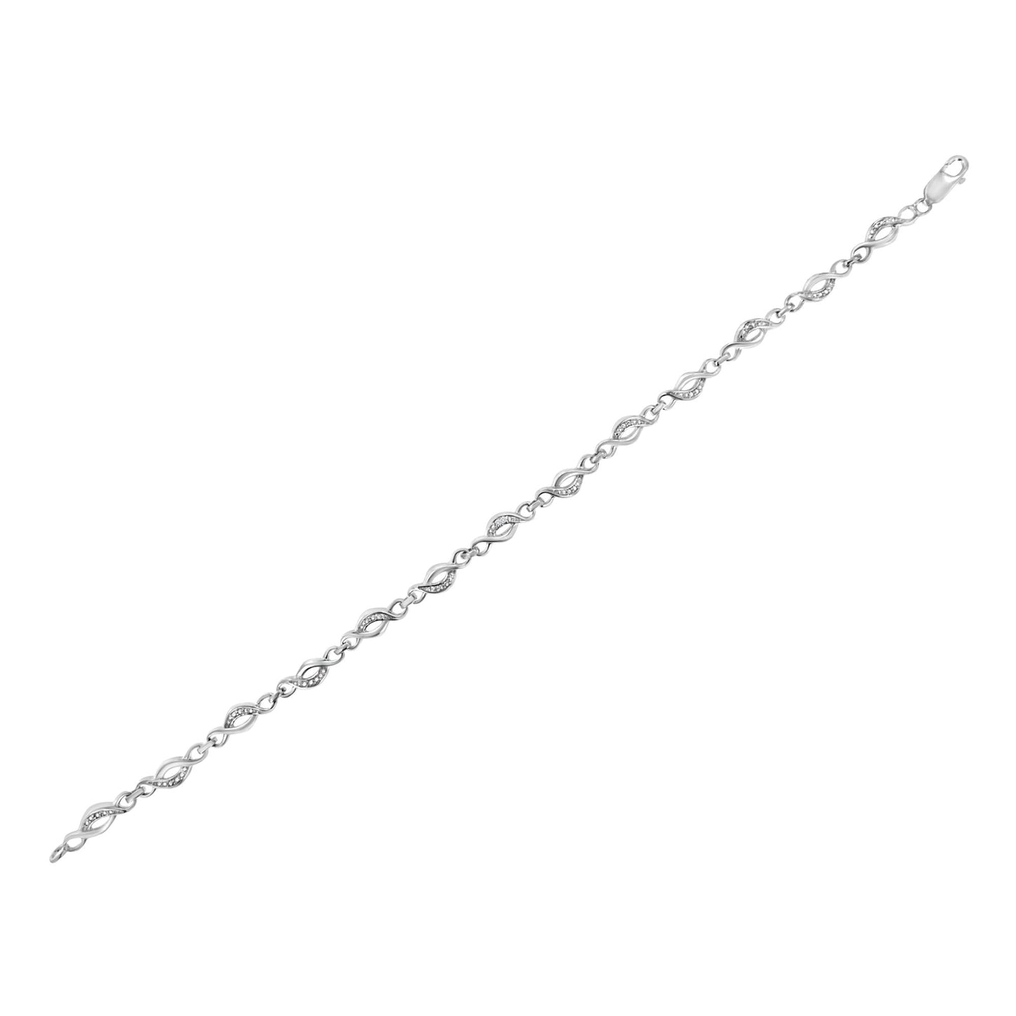 .925 Sterling Silver Prong Set Diamond Accent Curved Spiral Link Bracelet (I-J Color, I3 Clarity) - 7.25" - Bijoux-NYC Direct