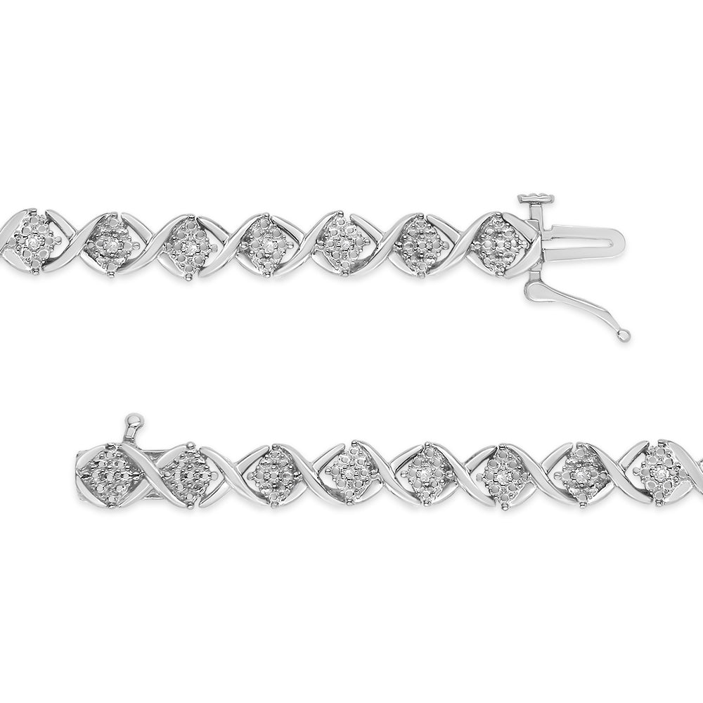 .925 Sterling Silver 1/4 Cttw Round-Cut Diamond "X" Link Bracelet (I-J Color, I3 Clarity) - Size 7.25 " - Bijoux-NYC Direct