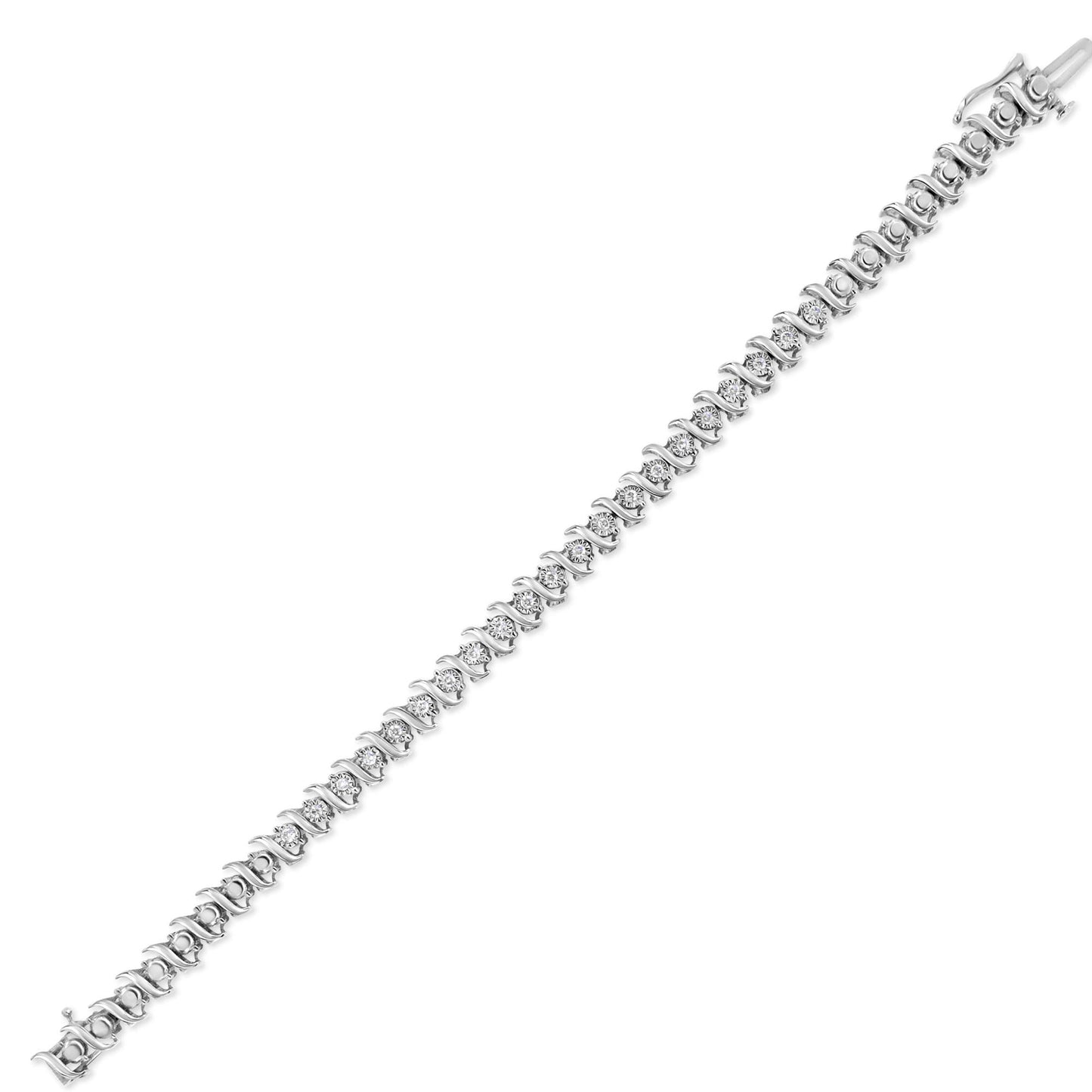 .925 Sterling Silver 1/2 Cttw Diamond Miracle Set "S" Link Tennis Bracelet - (J-K Color, I2-I3 Clarity) - Size 7.50 - Bijoux-NYC Direct