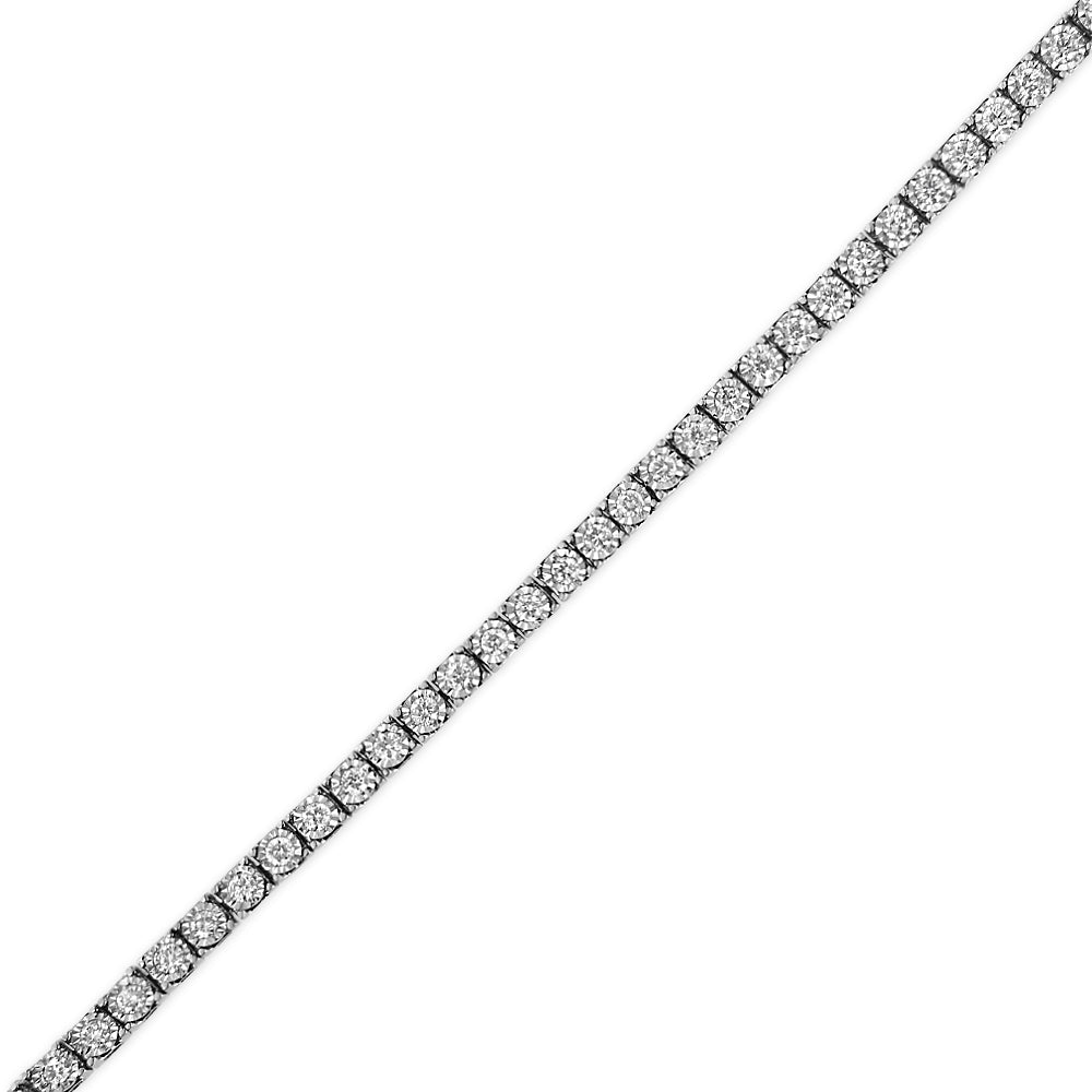14K White Gold 1.0 Cttw Miracle Set Round-Cut Lab Grown Diamond Illusion Tennis Bracelet (F-G Color, VS2-SI1 Clarity) Size 7" - Bijoux-NYC Direct