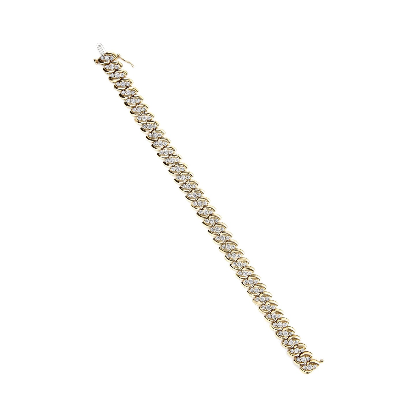 10K Yellow Gold 5.0 Cttw Diamond Double Row S-Link Cuban Bracelet (J-K Color, I2-I3 Clarity) - 7.25" Inches - Bijoux-NYC Direct