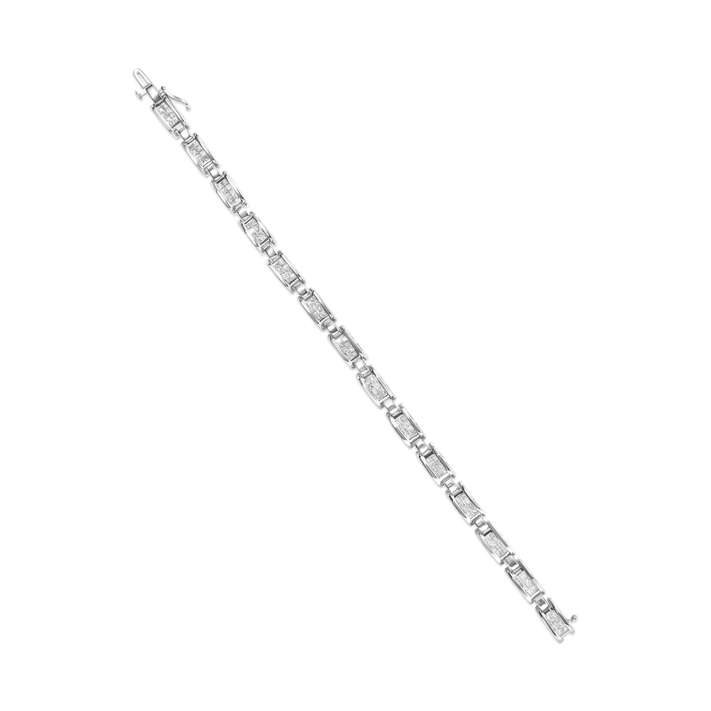 14K White Gold 3.0 Cttw Invisible Set Princess Cut Diamond Link and Buckle 7.25" Tennis Bracelet (I-J Color, I1-I2 Clarity) - Bijoux-NYC Direct