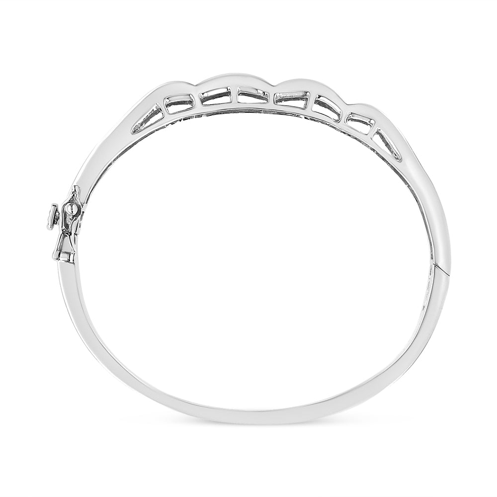 14K White Gold 3 1/3 Cttw Invisible Set Princess-Cut Diamond Wave Bangle Bracelet (H-I Color, SI1-SI2 Clarity) - Size 7" - Bijoux-NYC Direct