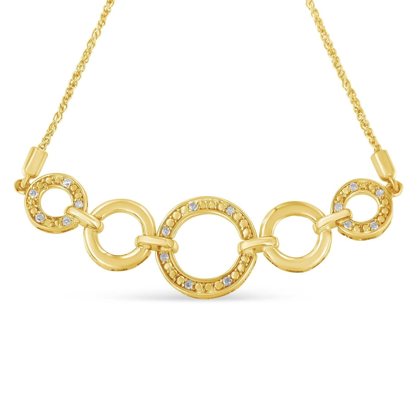 10K Yellow Gold over .925 Sterling Silver Diamond Accented Graduated Infinity Open Circle 6”-9” Adjustable Bolo Bracelet (H-I Color, I2-I3 Clarity) - Bijoux-NYC Direct