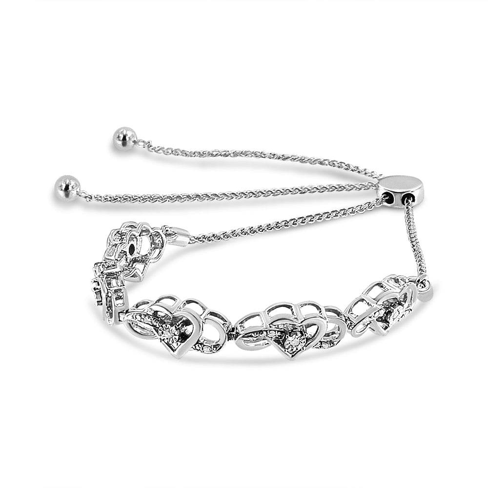 .925 Sterling Silver Miracle Set Diamond Accented Infinity Hearts 6”-9” Adjustable Bolo Bracelet (H-I Color, I2-I3 Clarity) - Bijoux-NYC Direct