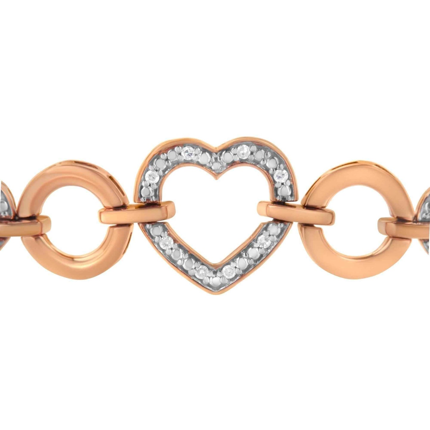 14K Rose Gold Plated .925 Sterling Silver Diamond Accent Circle and Heart Link Adjustable 6”-10” Bolo Bracelet (I-J Color, I3 Clarity) - Bijoux-NYC Direct
