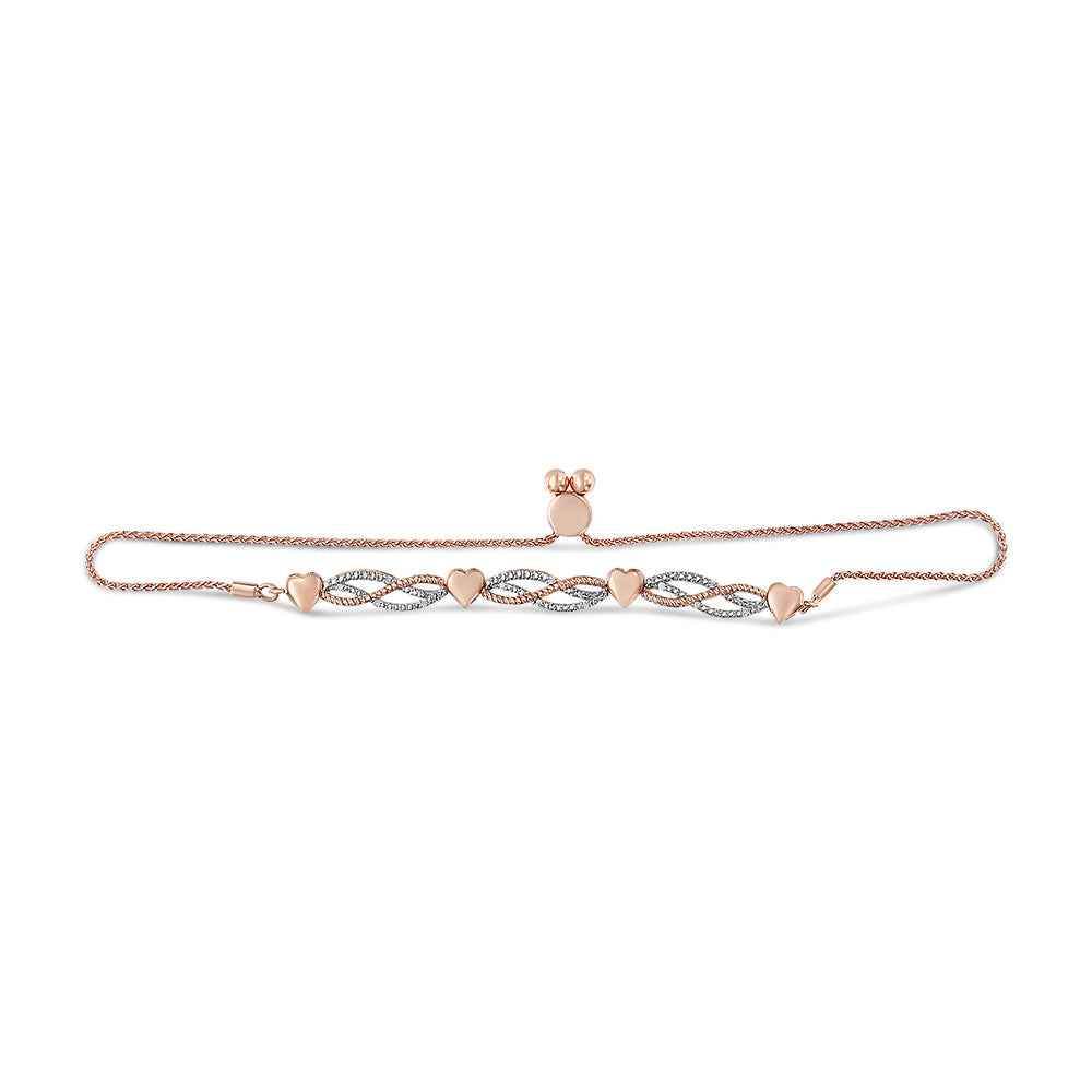 14K Rose Gold Plated .925 Sterling Silver Cttw Diamond Accent Layered Infinity Link and Heart Adjustable Bolo Bracelet (I-J Color, I3 Clarity) - Bijoux-NYC Direct