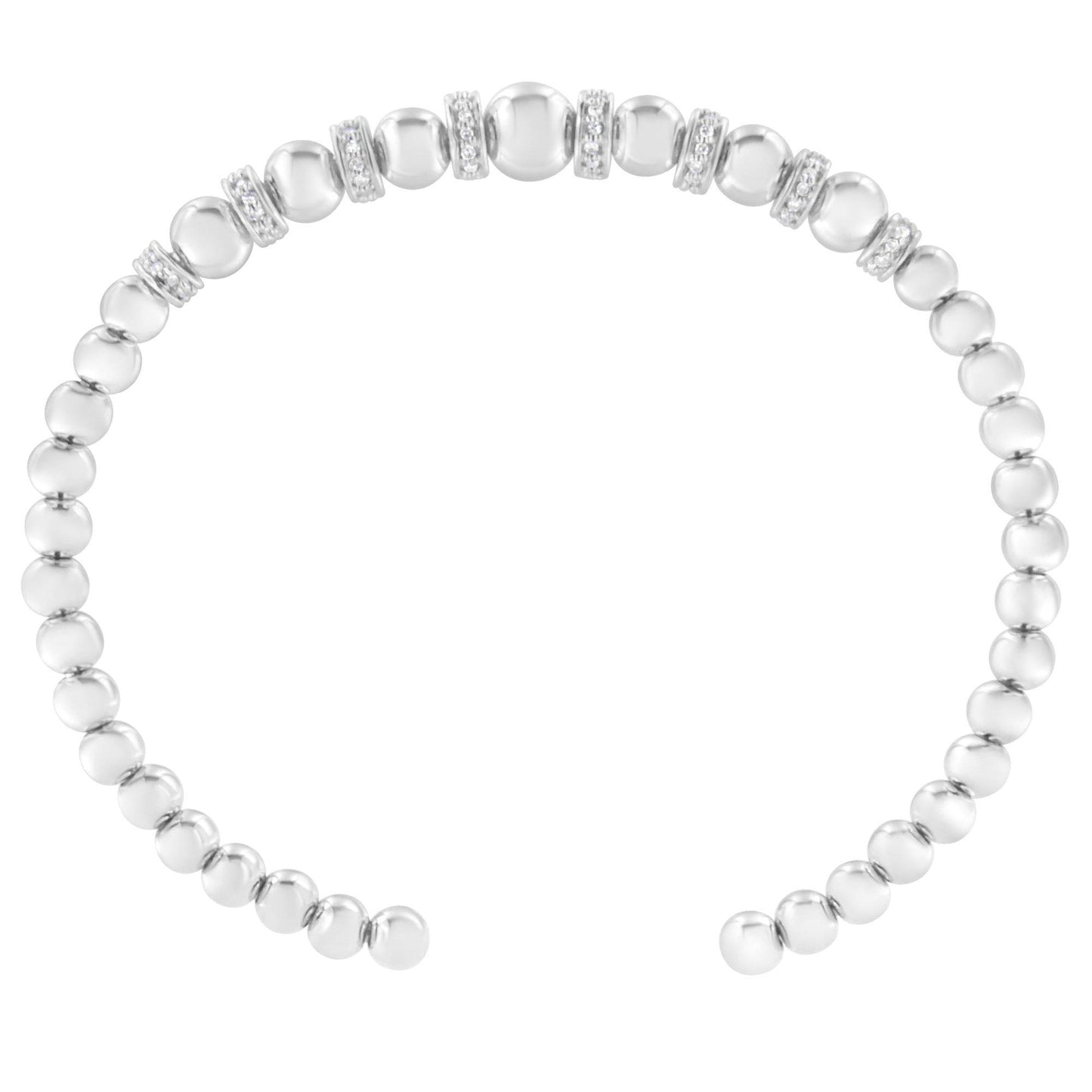 .925 Sterling Silver 1/4 Cttw Diamond Rondelle Graduated Ball Bead Cuff Bangle Bracelet (I-J color, I2-I3 clarity) - Fits wrists up to 7 1/2 inches - Bijoux-NYC Direct