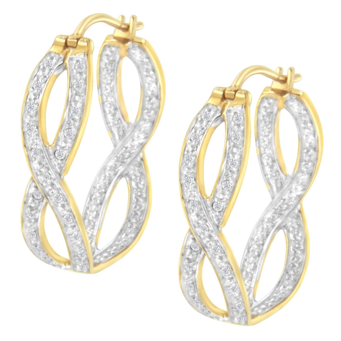10K Yellow and White Gold 1/4 cttw Diamond Double Infinity Hoop Earrings (I-J Clarity, I1-I2 Color) - Bijoux-NYC Direct