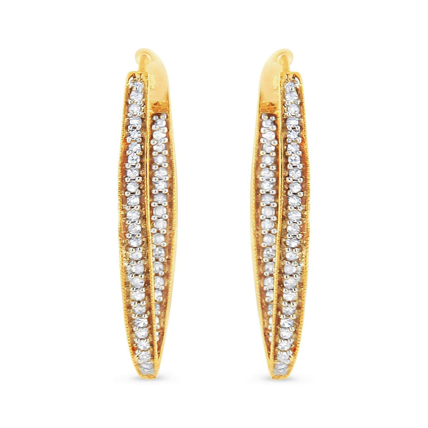 10K Yellow Gold 1/2 Cttw Round-Cut Diamond Modern Hoop Earrings (I-J Color, I2-I3 Clarity) - Bijoux-NYC Direct