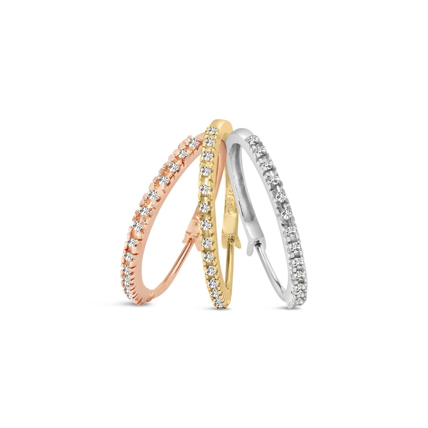 14K Tri-Toned Gold 1/3 Cttw Diamond Triple Hoop Earrings (I-J Color, I2-I3 Clarity) - 22 MM - Bijoux-NYC Direct