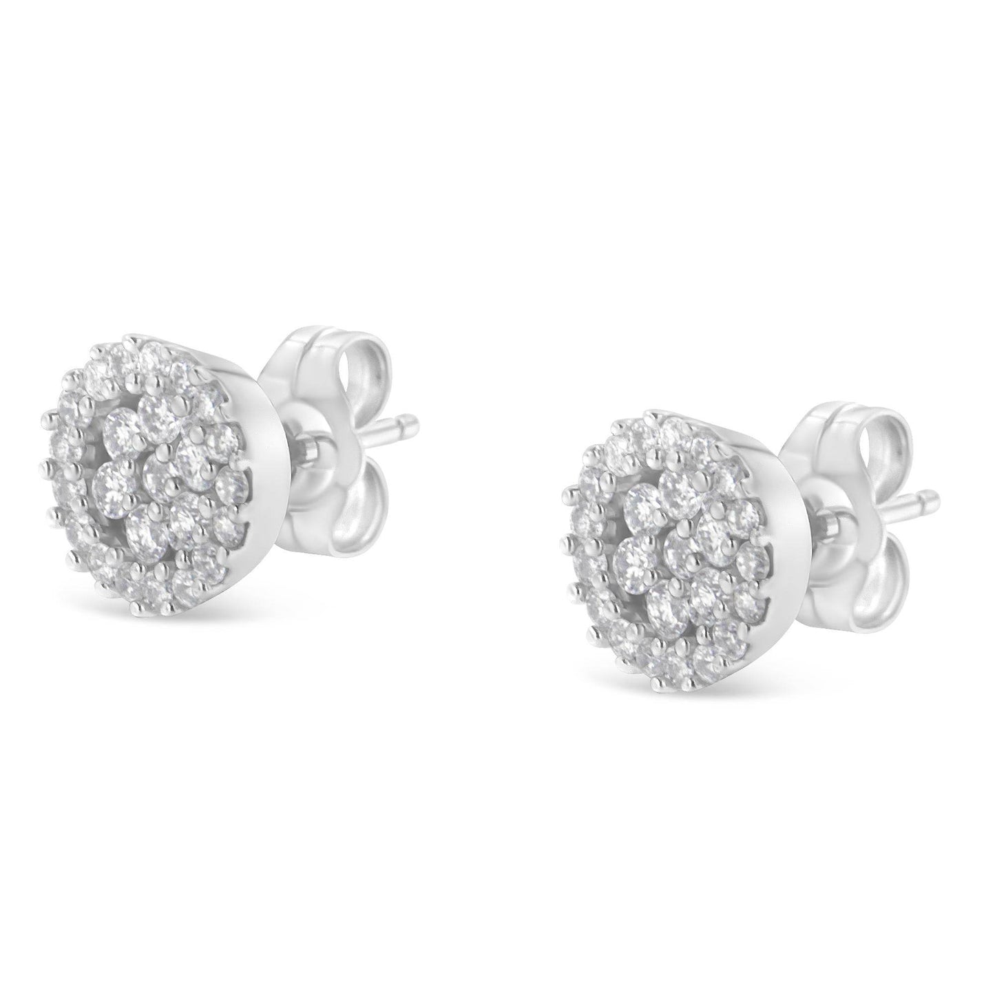 14K White Gold 1/2 Cttw Brilliant-Cut Diamond Halo-Style Cluster Round Button Stud Earrings (H-I Color, I1-I2 Clarity) - Bijoux-NYC Direct