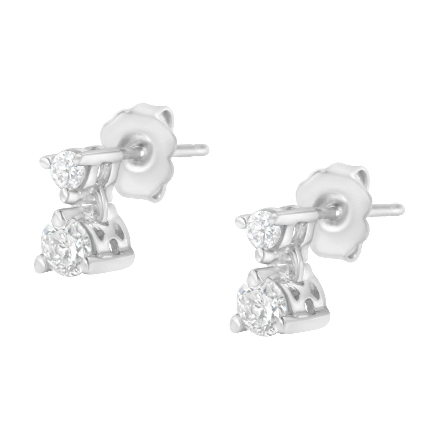 14KT White Gold 1/2 cttw Double Diamond Dangle Stud Earrings (H-I, I1-I2) - Bijoux-NYC Direct